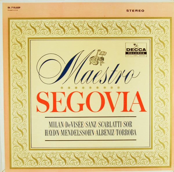 Vintage Andrés Segovia Maestro Segovia LP Vinyl Record Album (NM/Mint Condition) - Perfect for Classical Guitar Collectors & Music Enthusiasts