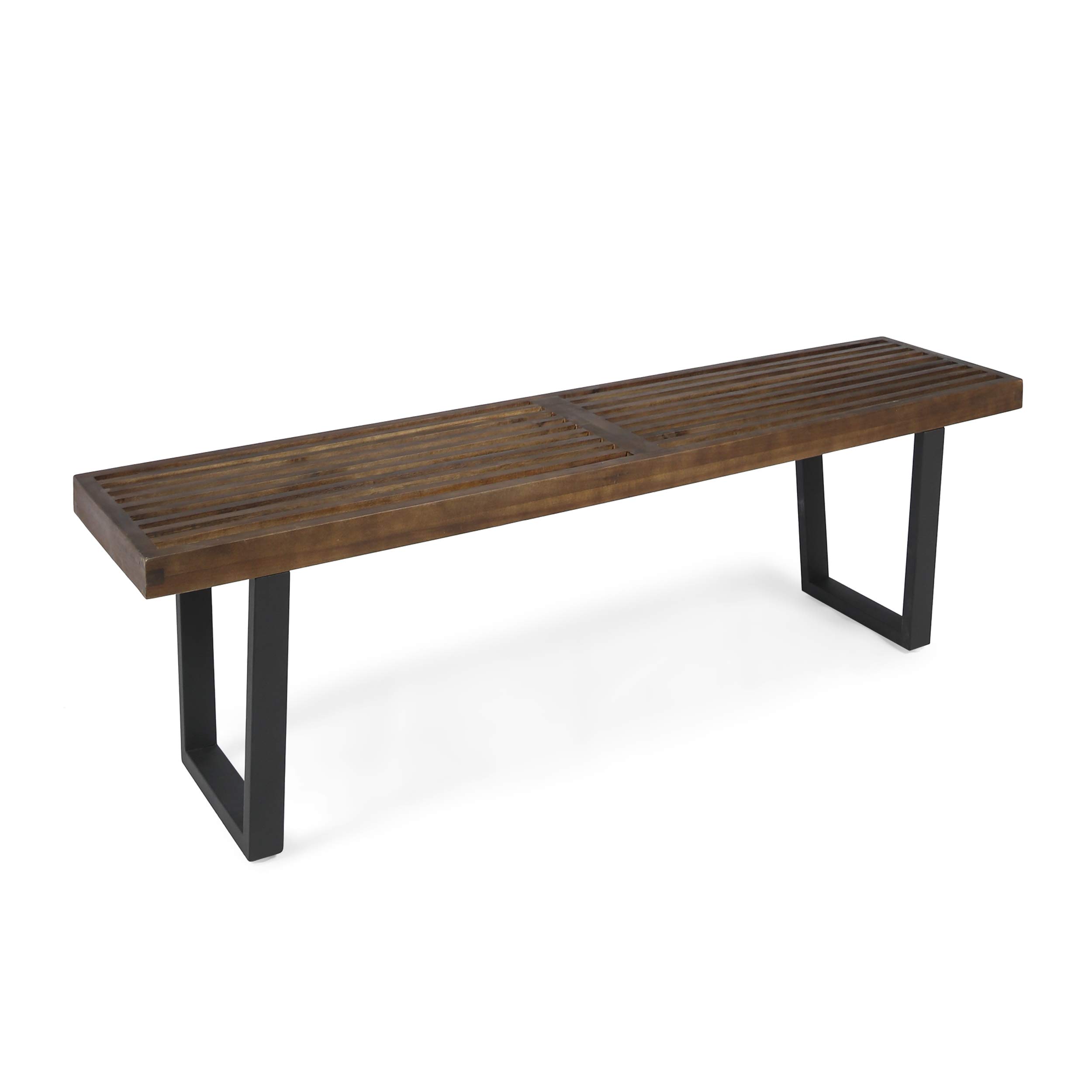JOA Patio Dining Bench - Acacia Wood with Iron Legs, Modern Contemporary Dark Brown & Black Outdoor Furniture for Garden, Deck, and Backyard Dining