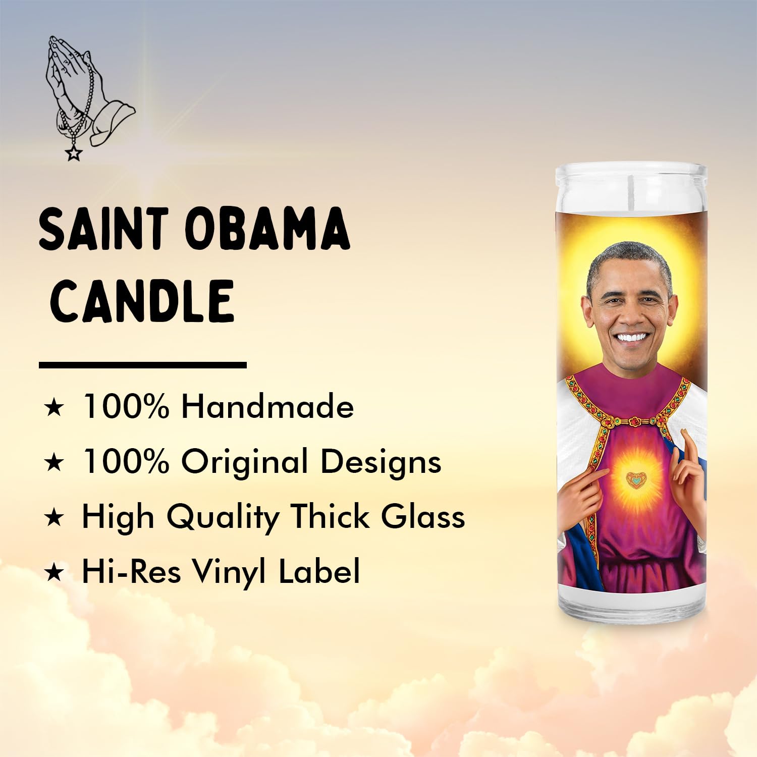 Obama Celebrity Prayer Candle - Handmade Saint Candle in USA - Unique Novelty Gift for Home Decor, Political Humor & Collectors - Perfect for Parties, Gag Gifts & Obama Fans