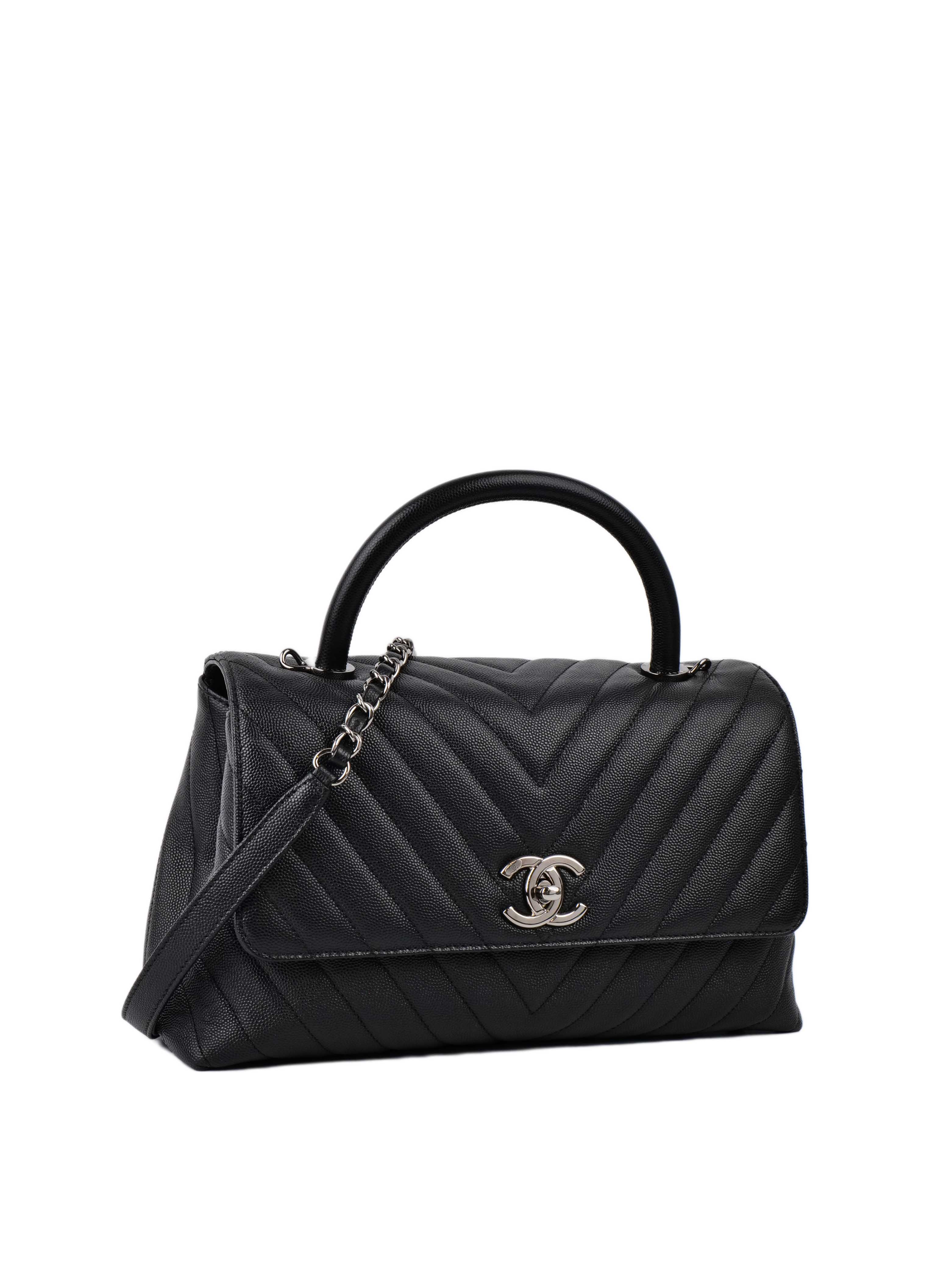 Chanel Medium Chevron So Black Coco Handle Bag - Luxury Quilted Leather Crossbody Purse for Women | Perfect for Evening Parties, Date Nights & Special Occasions