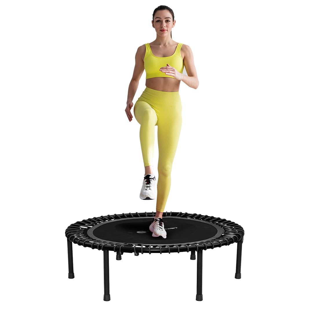 Best Fitness Trampoline for Adults & Kids - Quiet & Safe Indoor Rebounder Exercise Trampoline with Cushioned Bounce for Home Workouts | Perfect for Cardio, Weight Loss & Family Fitness
