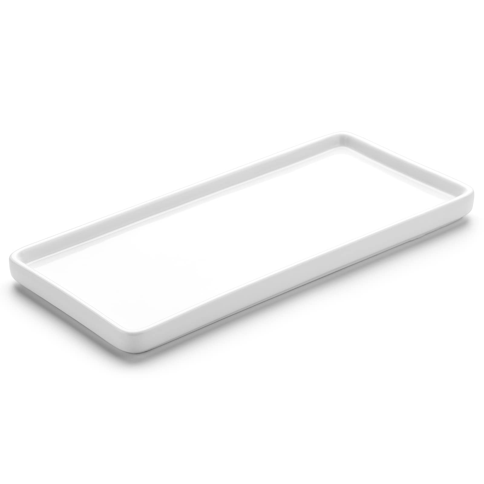 Gurygo 10 Inch White Ceramic Vanity Sink Tray - Large Rectangle Bathroom Counter Organizer & Kitchen Soap Dish - Durable Countertop Tray for Bathroom, Kitchen, and Vanity | Perfect for Organizing Soap, Jewelry, and Essentials