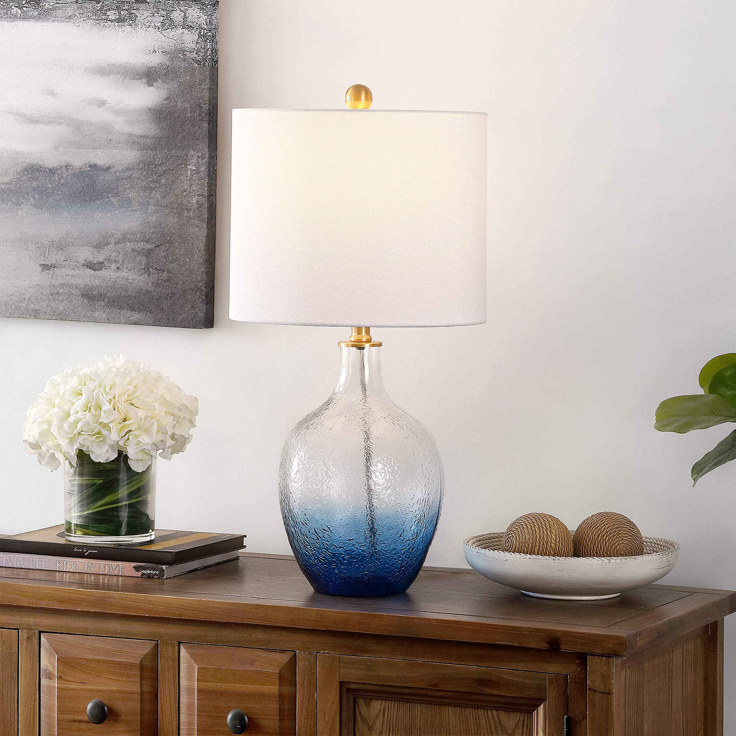 SAFAVIEH Merla Coastal Ombre Blue Glass Table Lamp - 24