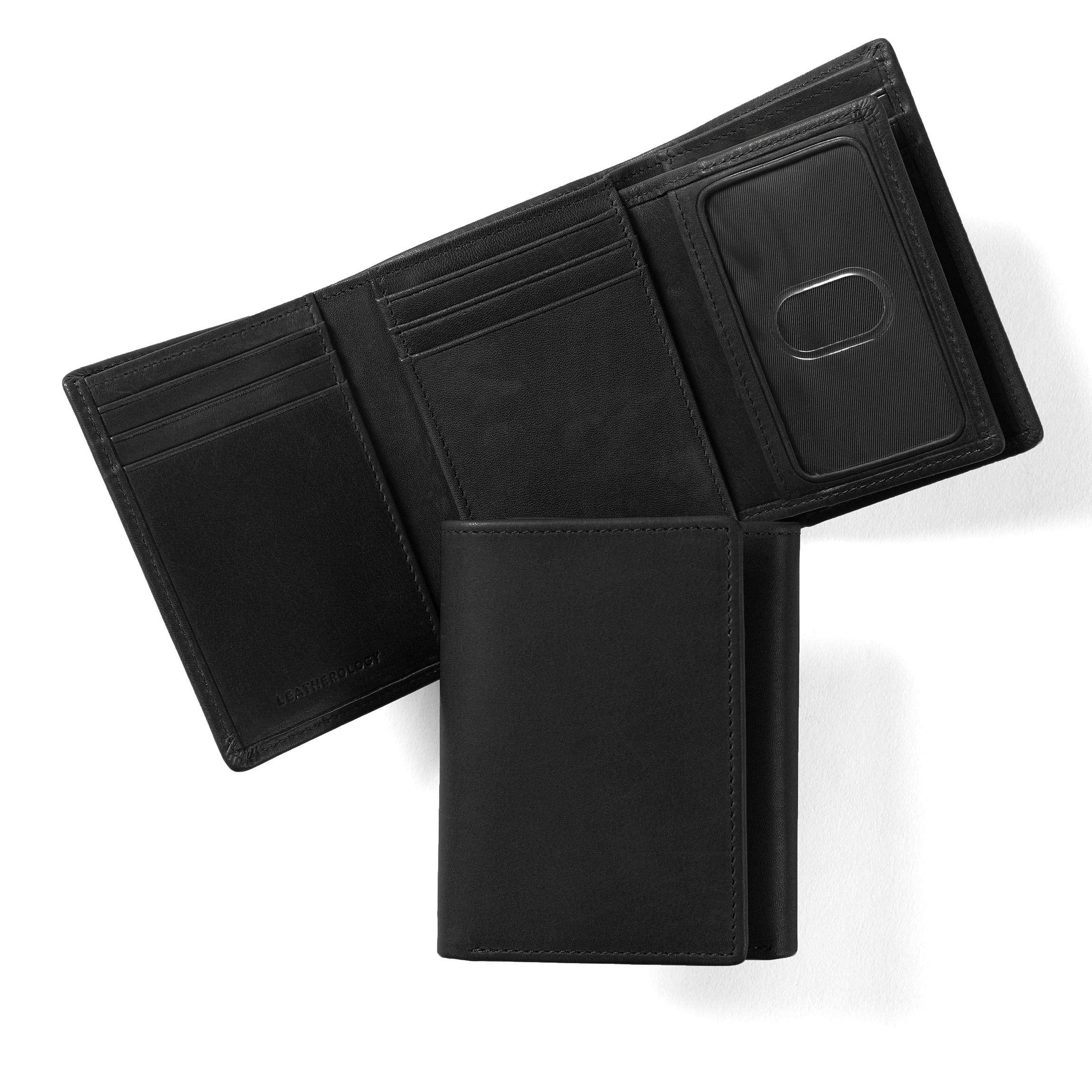 Premium Leather Black Oil Trifold Wallet with RFID Protection - Slim Card Holder for Men & Women - Perfect for Everyday Use, Business Travel & Gift Giving