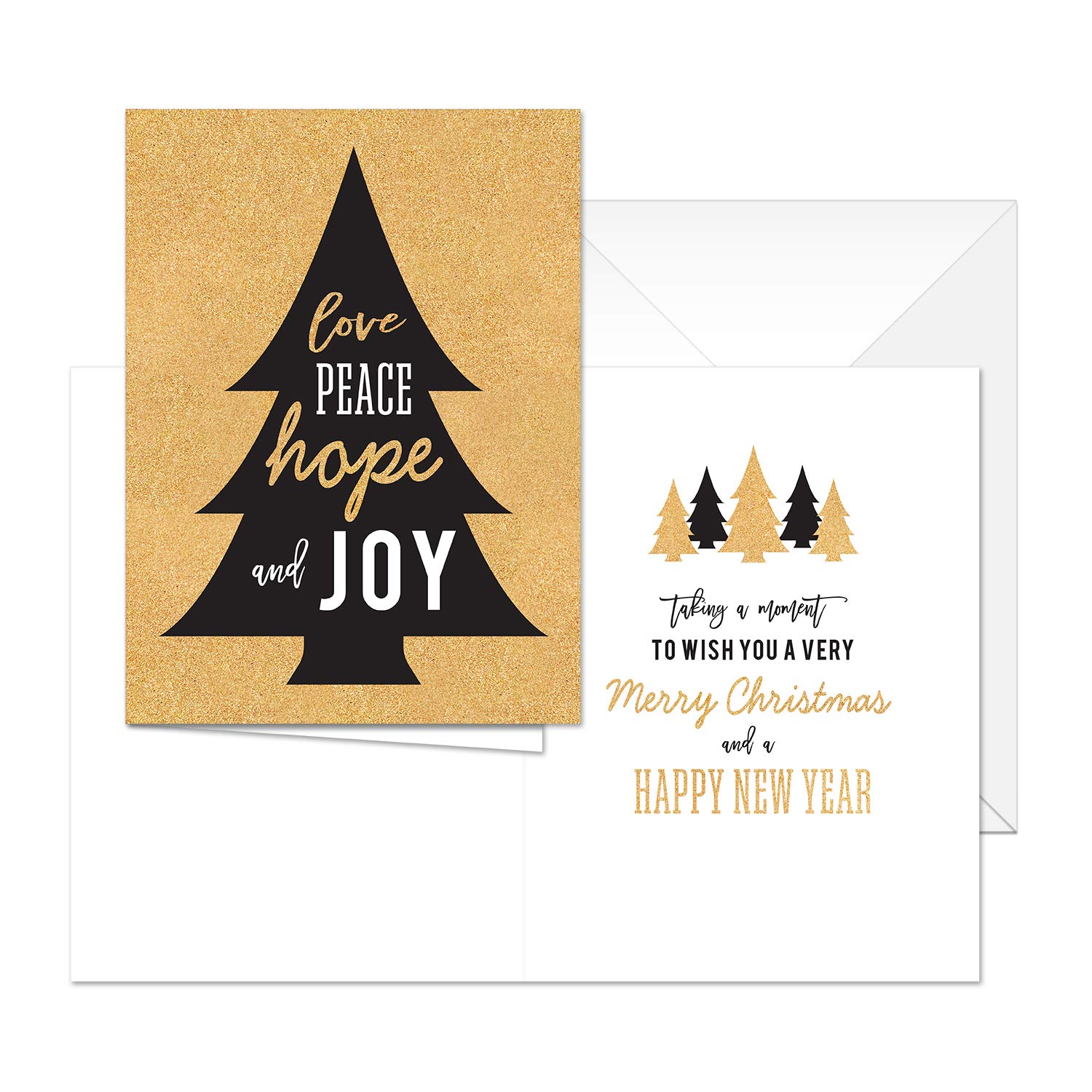 24 Pack Faux Gold and Black Christmas Greeting Cards - 6 Festive Holiday Designs (4.625