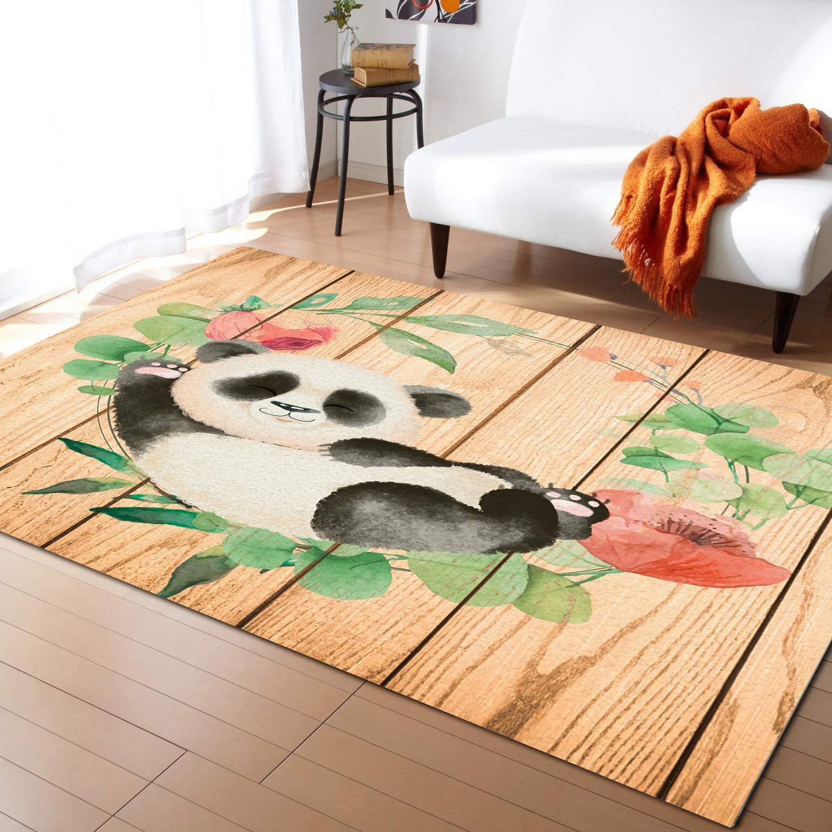 5' x 7' Panda Area Rug - Non-Slip Indoor Outdoor Rug with Floral Panda Design, Machine Washable for Easy Cleaning - Perfect for Living Room, Bedroom, Patio, Deck & Picnic Blanket - Soft & Durable Home Decor