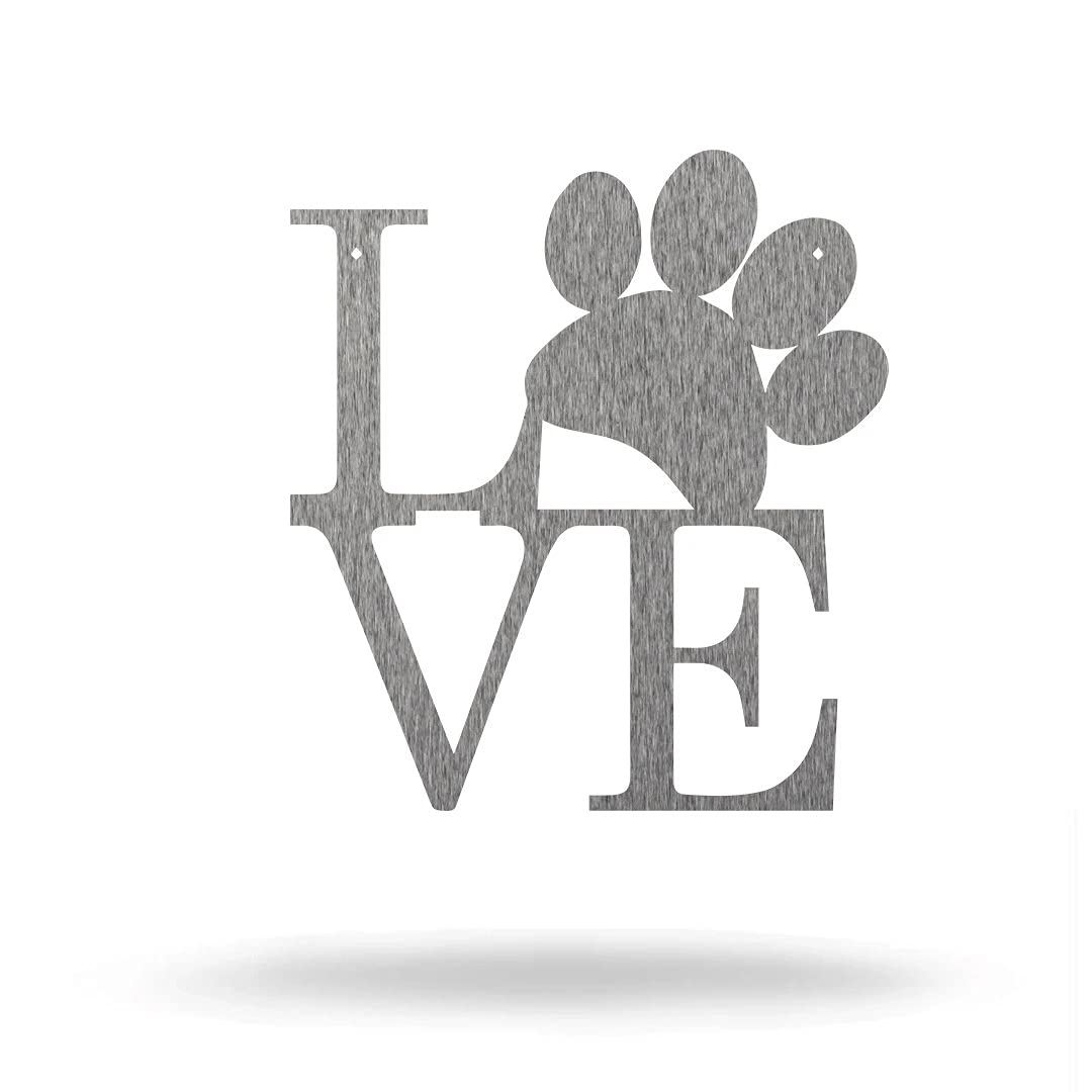 Dog Paw Love Metal Wall Art - Laser Cut 12 Inch Polished Charcoal Home Decor for Dog Lovers | Perfect for Living Room, Bedroom, Office & Outdoor Spaces | Unique Gift Idea for Pet Owners