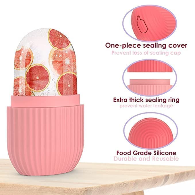 Ice Face Roller & Massager for Puffy Eyes, Neck Pain & Migraine Relief – Reusable Silicone Ice Roller for Skin Care, De-Puffing & Cooling Therapy | Perfect for Morning Routine, Spa Days & Post-Workout Recovery (Pink)