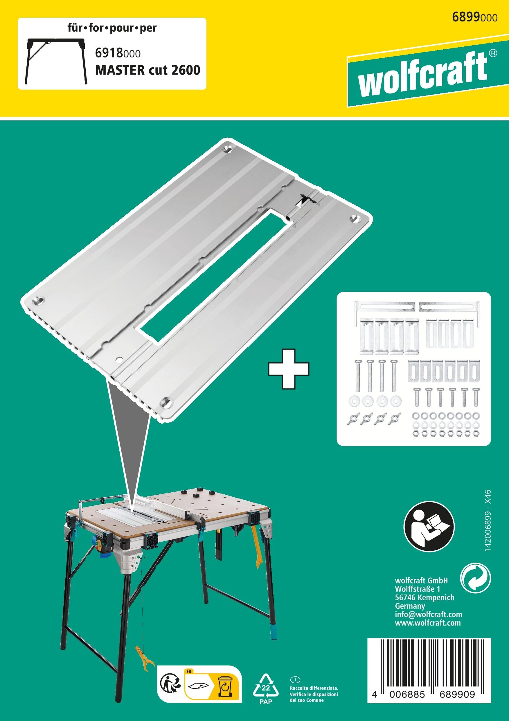 Wolfcraft Master Cut 2600 Machine Plate (6899000) - Quick Change Replacement Plate for Woodworking & Metal Cutting | Perfect for DIY Projects & Professional Workshops
