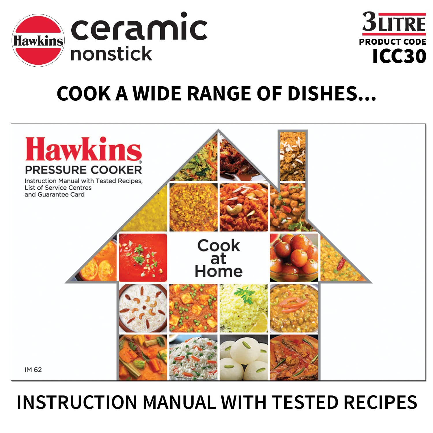 HAWKINS 3L Ceramic Nonstick Pressure Cooker with Induction Compatible Inner Lid - Granite Contura Design for Fast & Even Cooking - Perfect for Soups, Stews & Meal Prep (ICC30)