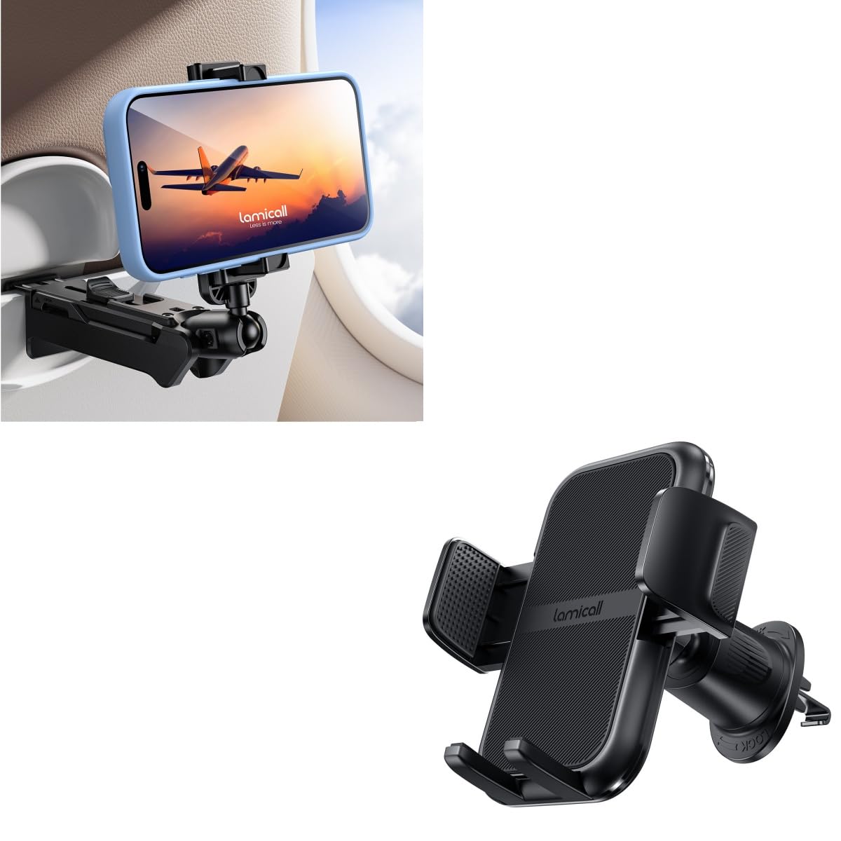 Lamicall 2024 Wider Clamp Airplane & Car Phone Holder - Universal Adjustable Phone Mount for Travel, Commuting & Hands-Free Driving