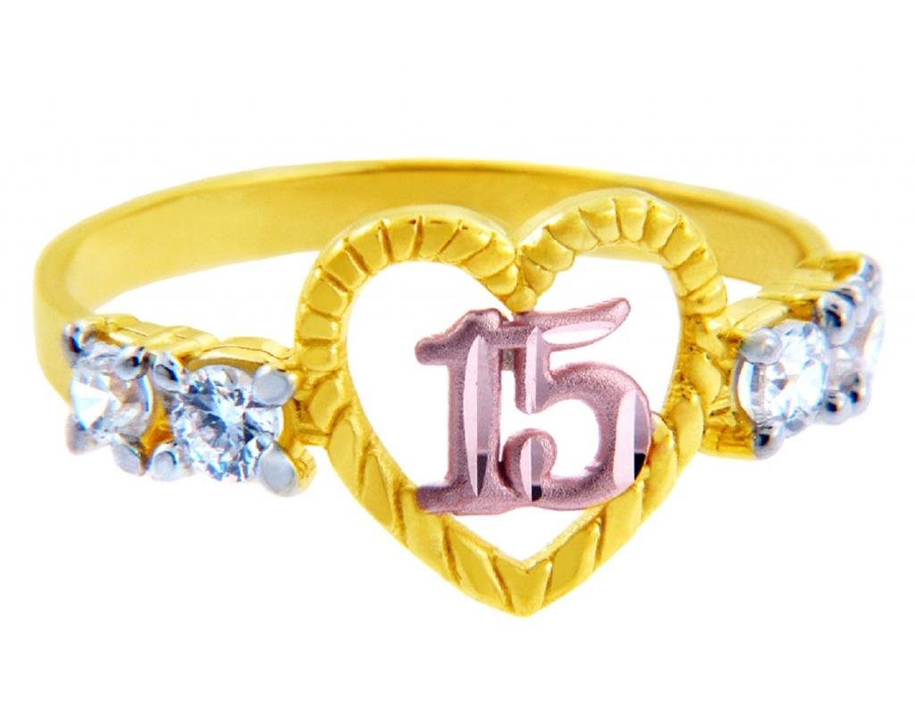 15th Birthday Quinceanera Ring - 14K Gold Plated Cubic Zirconia Jewelry for Sweet 16, Graduation & Special Occasions