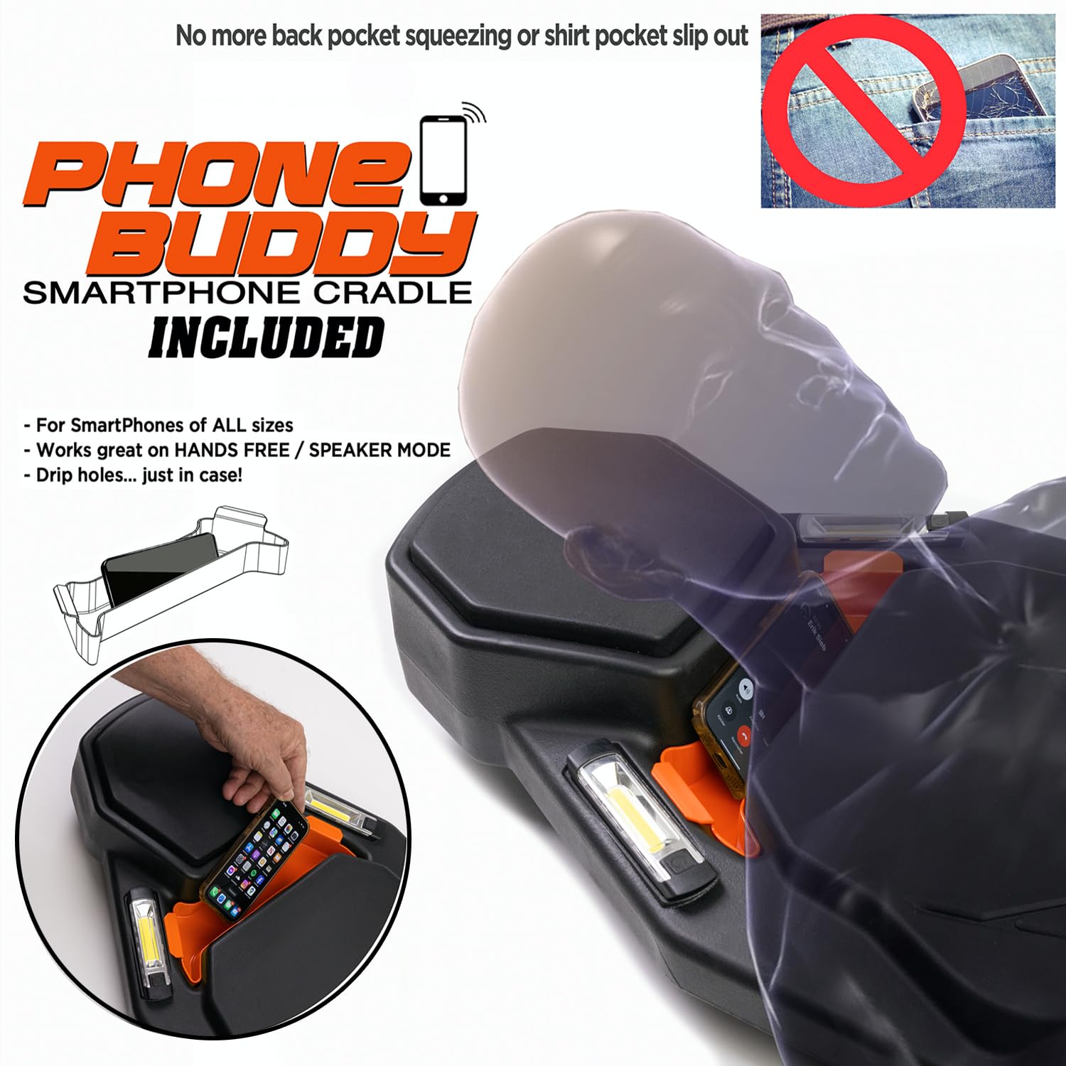 Fastback PRO Heavy Duty Ergonomic Automotive Creeper - 3-Wheel All-Terrain HDPE Design with Adjustable Height & 2 LED Work Lights - Perfect for Mechanics, DIY Garage Repairs & Outdoor Vehicle Maintenance (Wall Hanger Included)