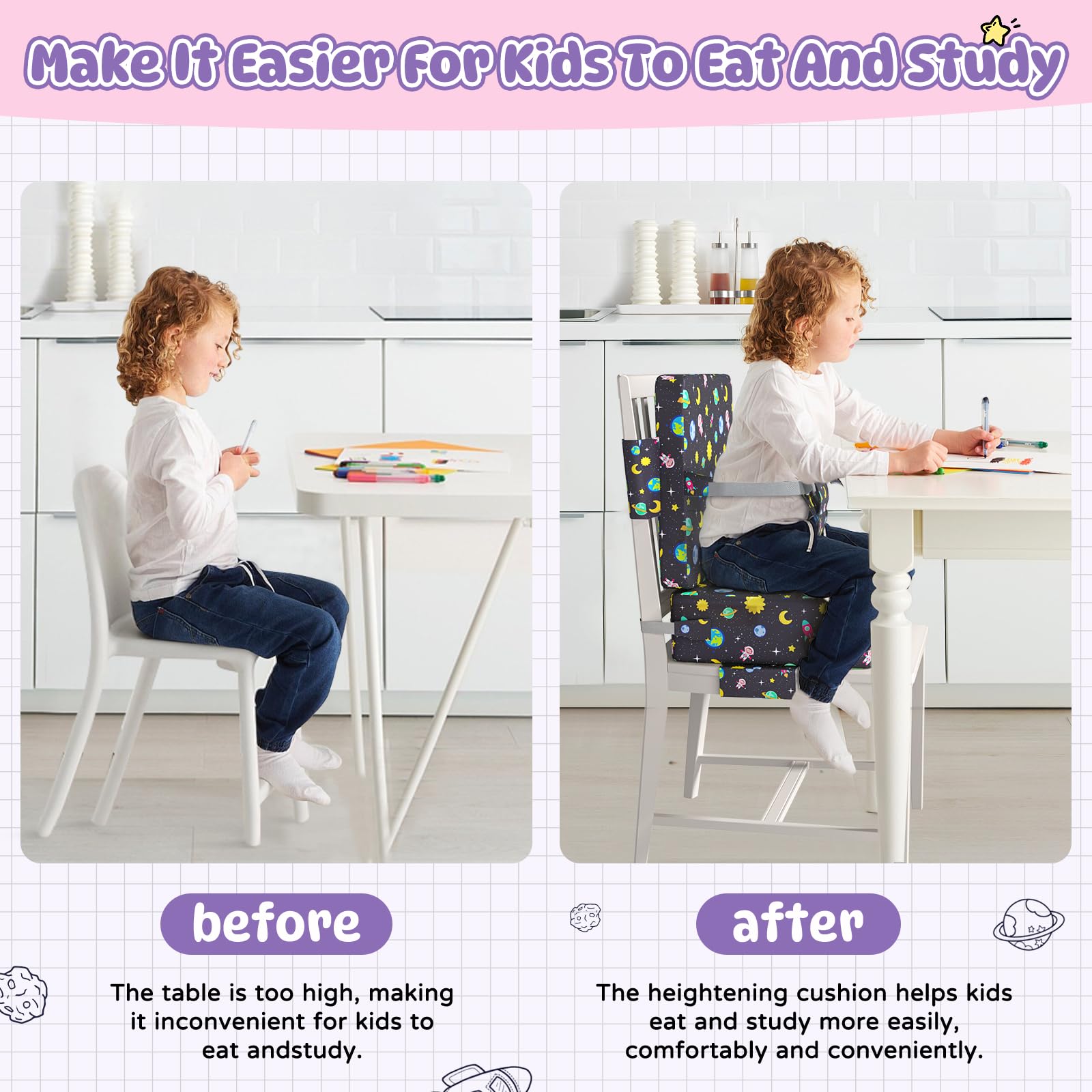 **Toddler Booster Seat for Dining Table with Safety Buckles – Anti-Scratch & Easy Cleaning High Chair for Kids – Perfect for Home, Restaurants, and Travel**