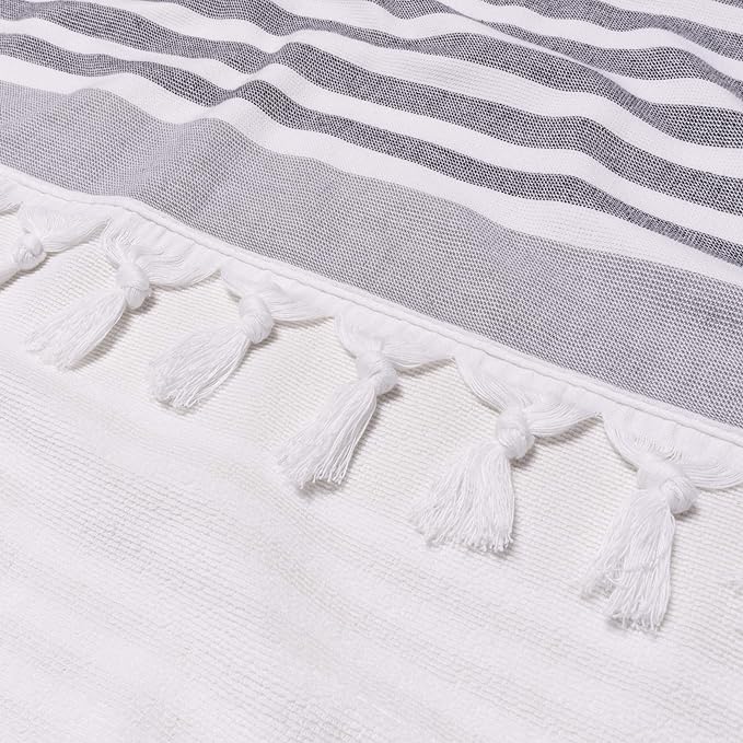 Meera Stripe Fouta 2-Piece Beach Towel Set with Tassels | Soft Quick-Dry Turkish Cotton Towels for Pool, Beach, Yoga & Spa | Perfect Summer Accessories
