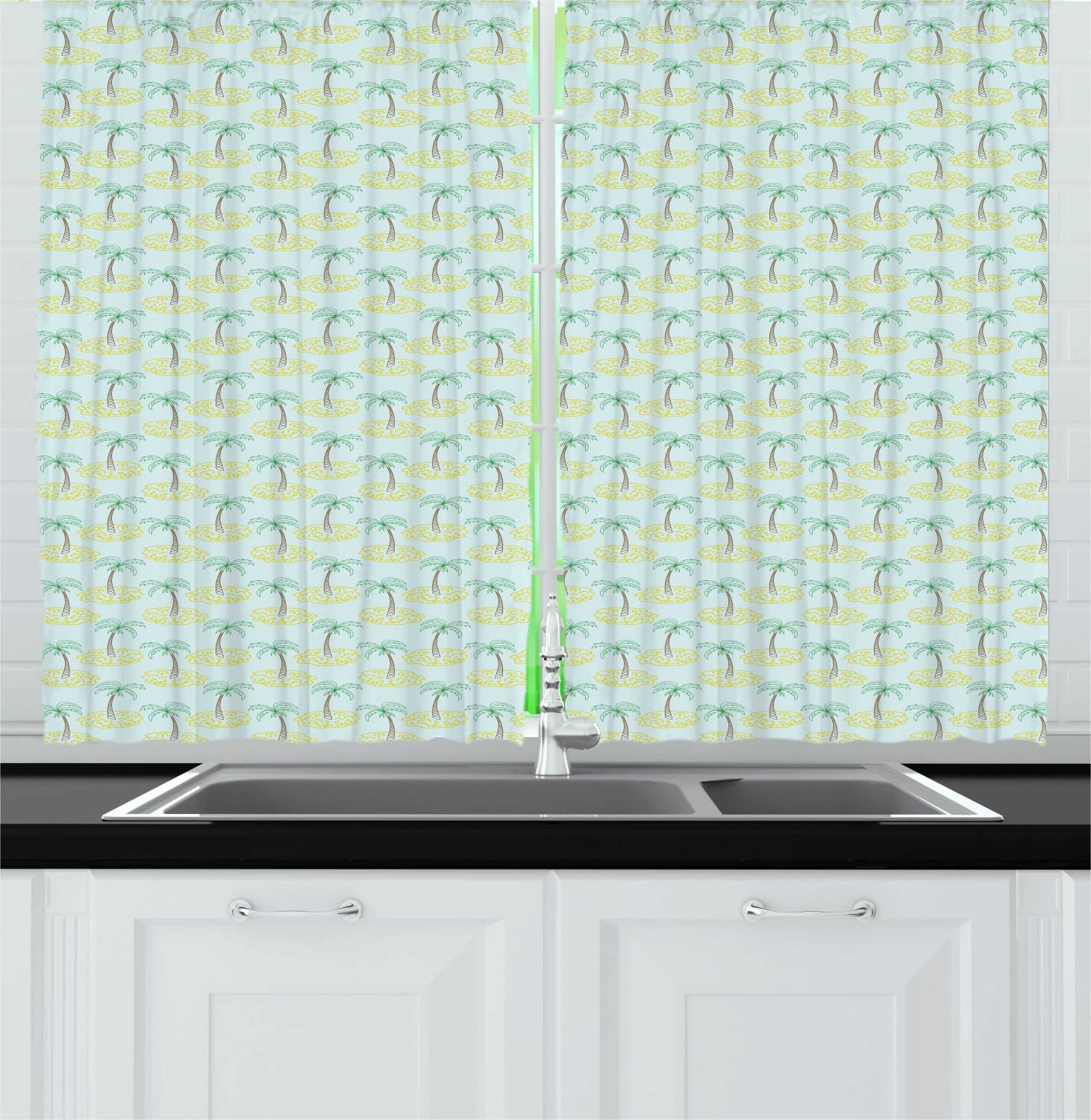 Ambesonne Tropical Palm Tree Kitchen Curtains - 55