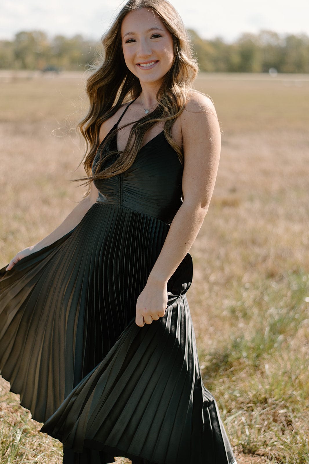 Elegant Black Satin Pleated Tie Back Midi Dress for Women - Perfect for Cocktail Parties, Date Nights & Special Occasions