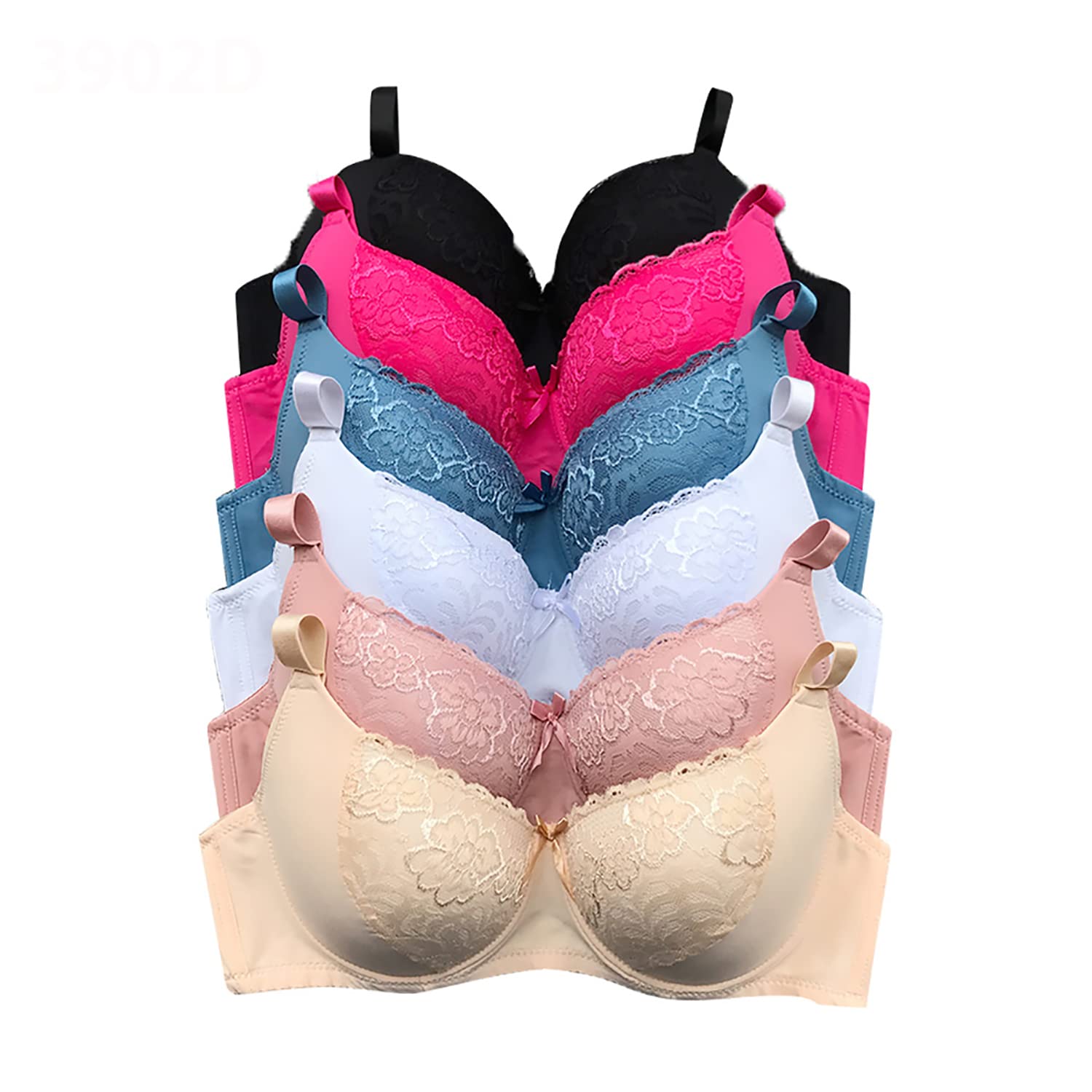 Iheyi 6-Pack Women's Wired Basic Lightly Padded Everyday Bras - Comfortable T-Shirt & Casual Wear Underwire Bras for Daily Use, Work, Yoga & Lounge