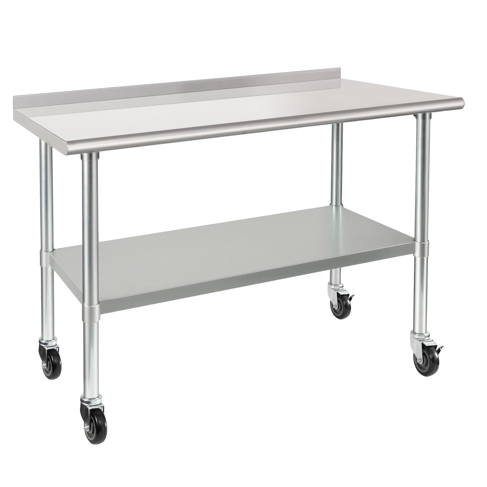 HARDURA 24x48 Inch Stainless Steel Commercial Prep Table with Wheels - NSF Certified Heavy Duty Work Table with 2