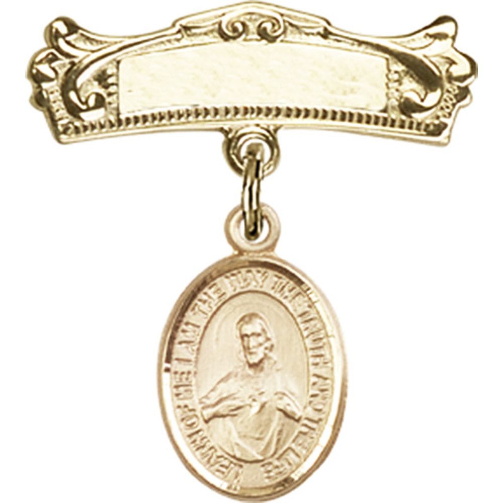Gold Filled Baby Badge with Scapular Charm - 7/8