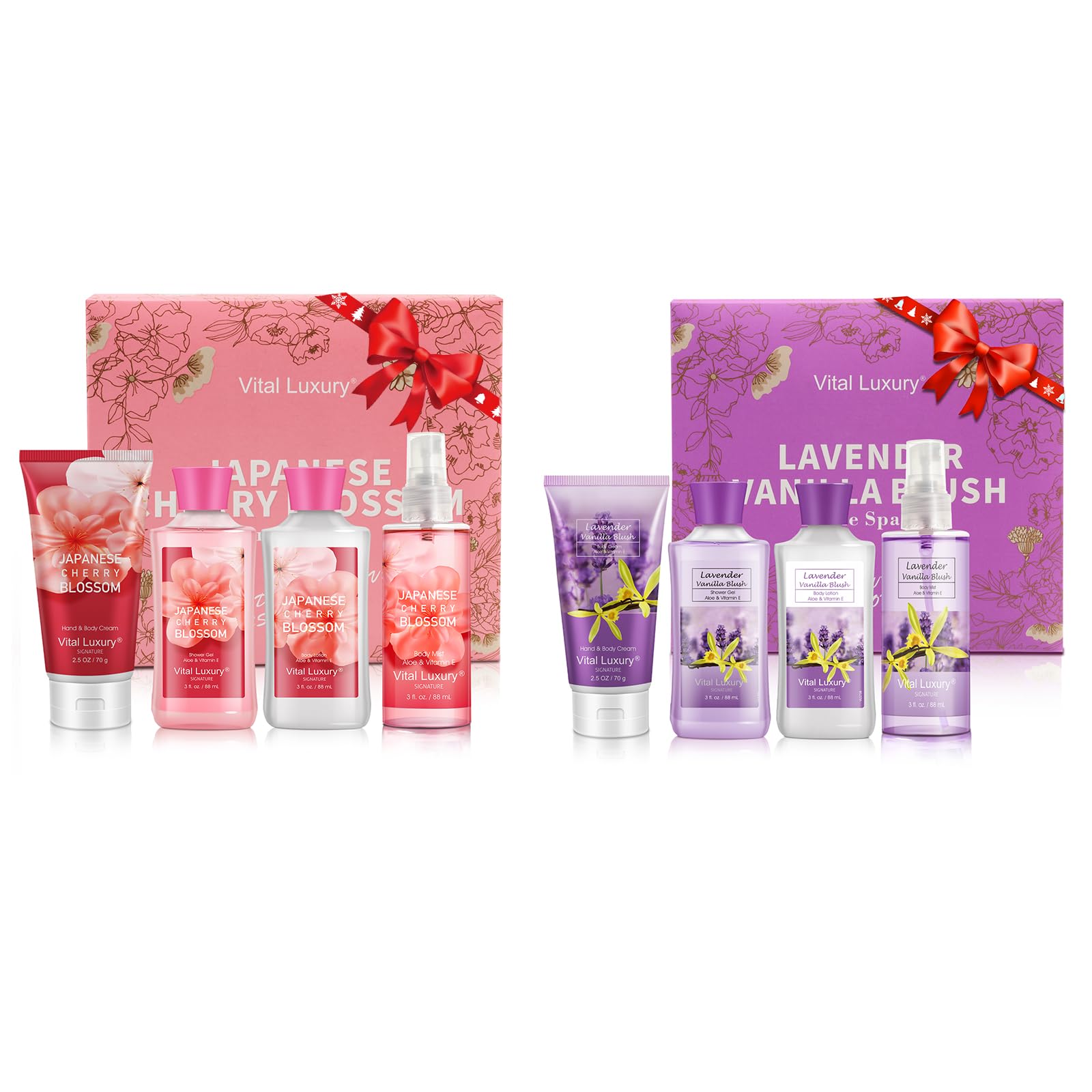 Japanese Cherry Blossom & Lavender Vanilla Spa Gift Set - Moisturizing Body Lotion, Shower Gel, Cream & Fragrance Mist - Relaxing Skincare Kit for Women & Men - Perfect for Valentine's Day, Mother's Day & Self-Care Rituals