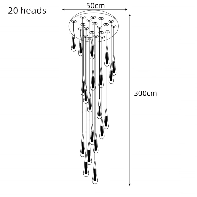 Crystal Drops Staircase Chandelier - Elegant Modern Glass Pendant Light Fixture for Foyer, Stairwell & Grand Entrance Lighting | Dimmable LED Chandelier for Home Decor