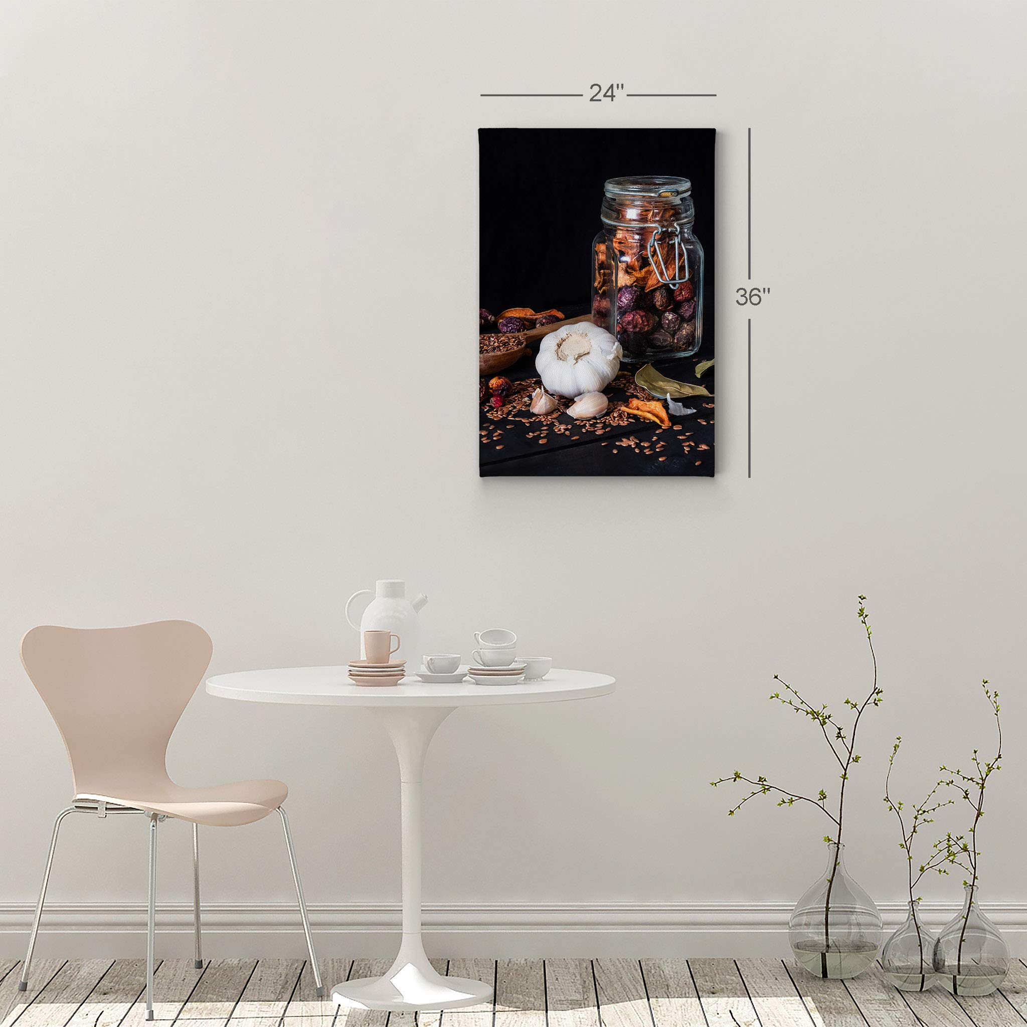 Smile Art Design Garlic Dried Fruit & Sesame Seeds Kitchen Canvas Wall Art Print - Modern Farmhouse Decor for Restaurant, Cafe & Dining Room - Perfect Housewarming Gift (36x24 Inches, Ready to Hang) - Ideal for Country Kitchen, Coffee Shop & Home Décor