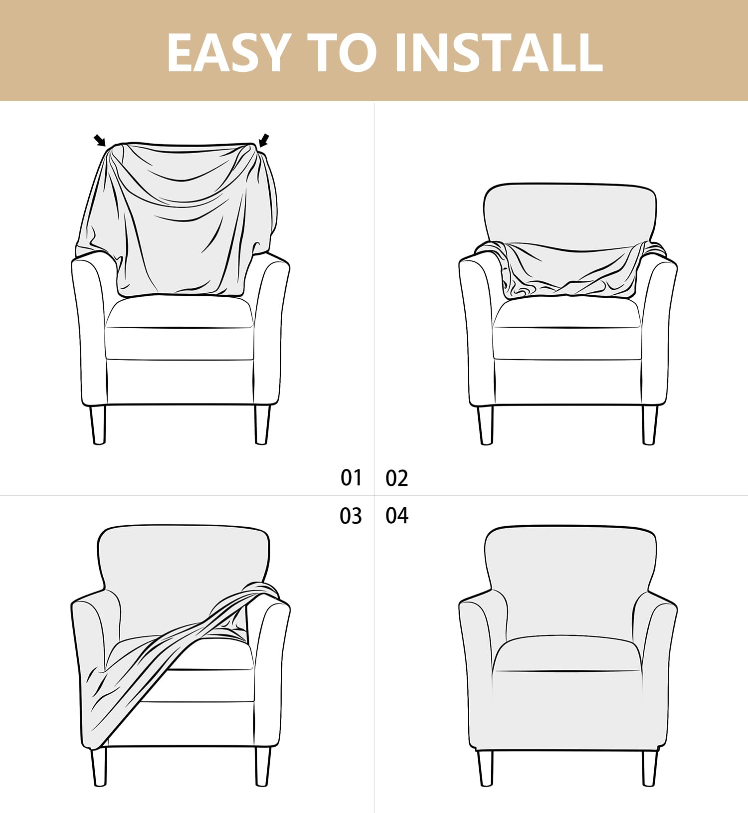 Luxury Velvet Stretch Armchair Slipcover - Anti-Slip Pet-Friendly Furniture Protector for Living Room Club Chairs | Soft & Durable Banquet Chair Cover for Home, Office, and Event Decor (Beige)