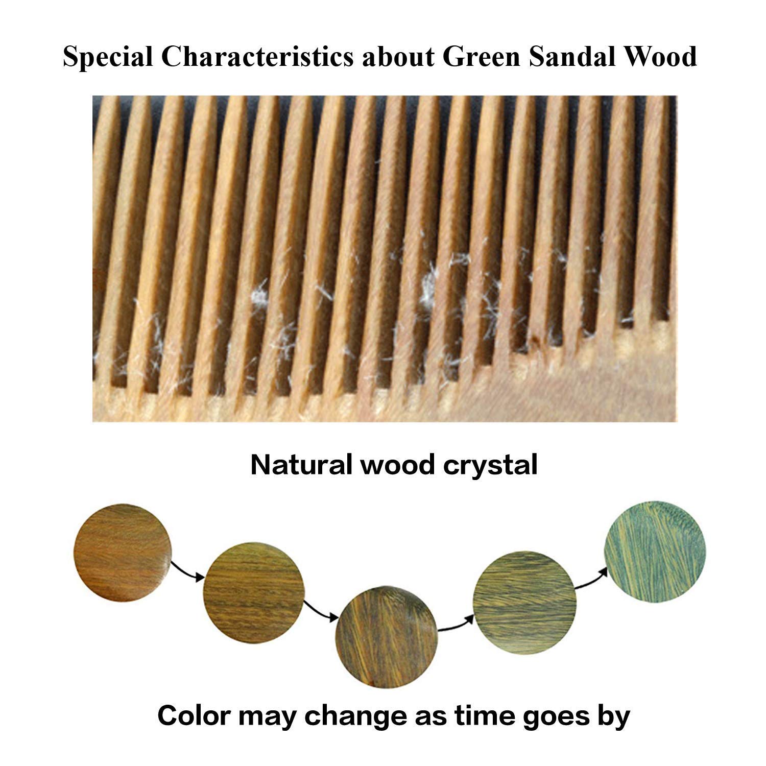 Onedor 100% Natural Green Sandalwood Hair Comb - Anti-Static Detangling Wide Tooth Comb with Natural Sandalwood Fragrance | Perfect for Daily Hair Care, Styling & Scalp Massage