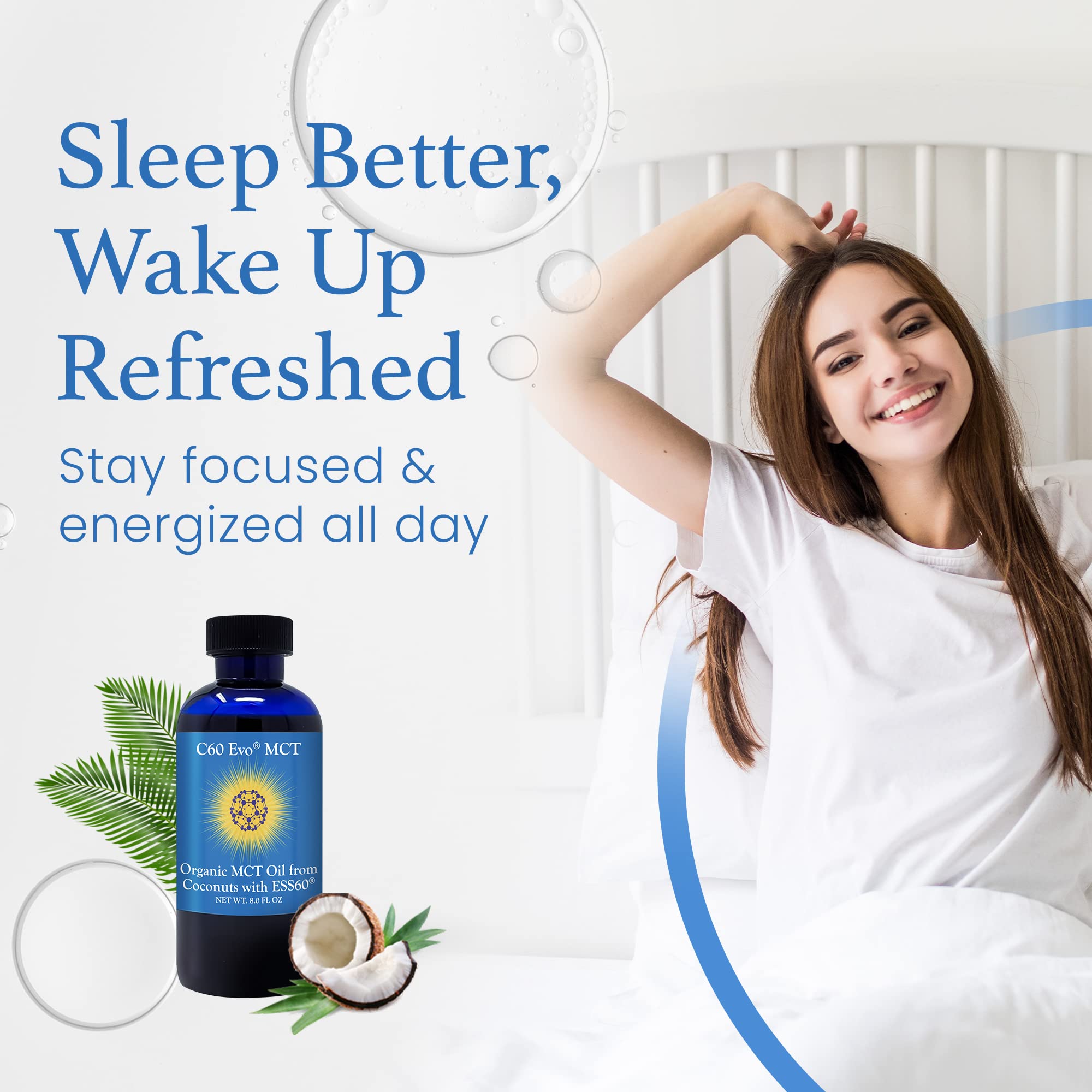 Premium MCT Oil with C60 ESS60 from Coconuts - Immune Support, Sleep Aid & Antioxidant Rich Supplement for Energy Boost, Joint & Flexibility Support - 8 oz - Ideal for Keto Diet, Coffee Boost & Daily Wellness Routine