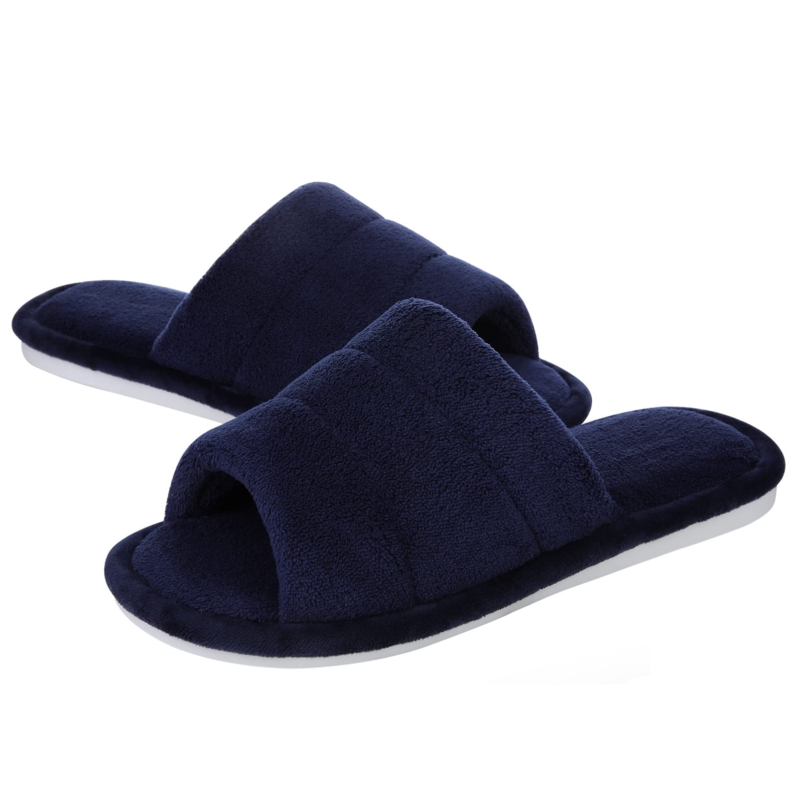 Shevalues Women's Terry Cloth Open Toe Slippers with Memory Foam - Soft & Comfortable Slip-On House Shoes for Indoor Relaxation, Spa Days & Cozy Lounging at Home