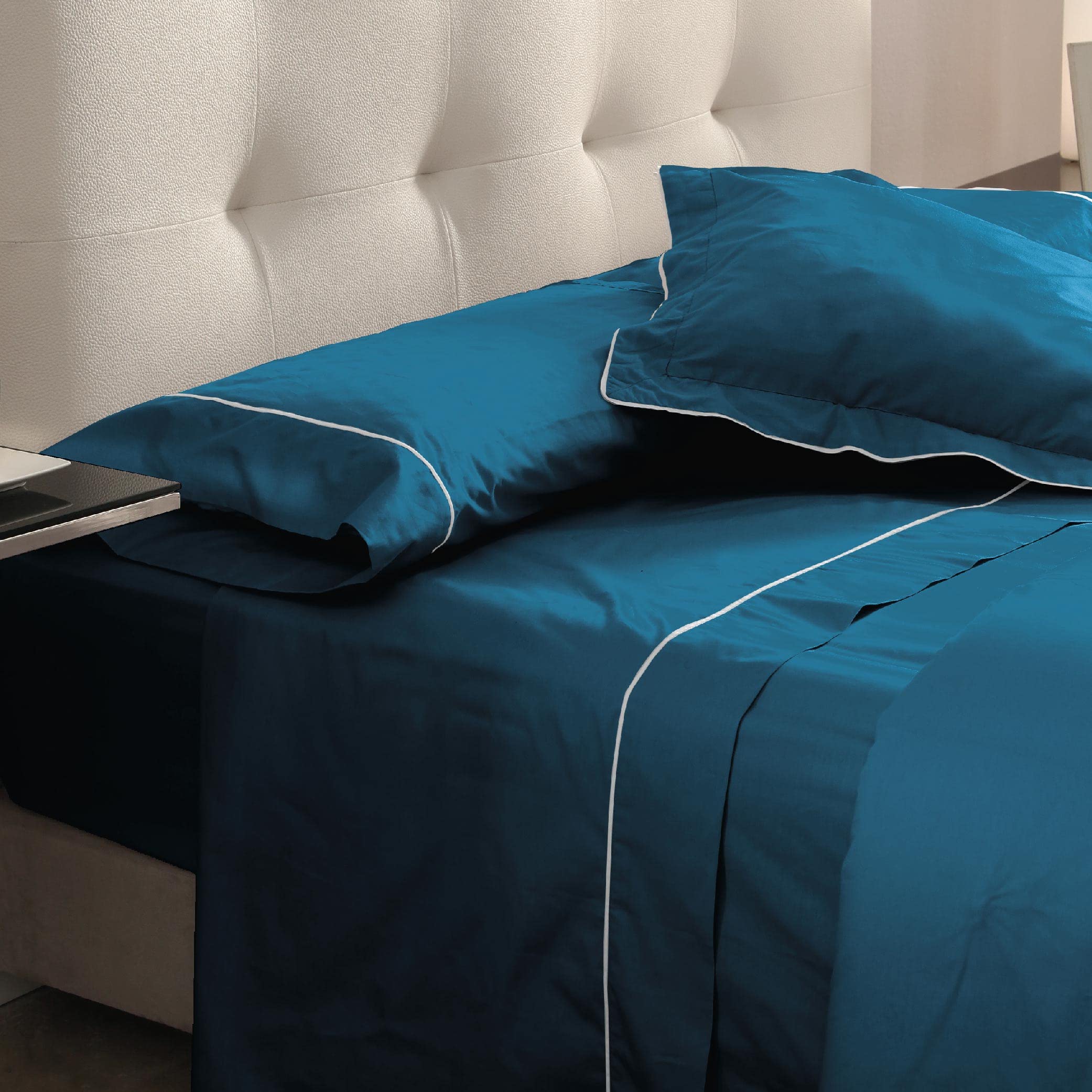 100% Cotton Don Descanso Navy Blue Fitted Sheet - 180 Thread Count, 150/160cm Bed Size, Up to 34cm Mattress Depth - Easy Iron & Machine Washable (30°C) - Breathable, Soft & Cool - Perfect for Guest Rooms, Dorms & Vacation Homes (Multiple Sizes Available)