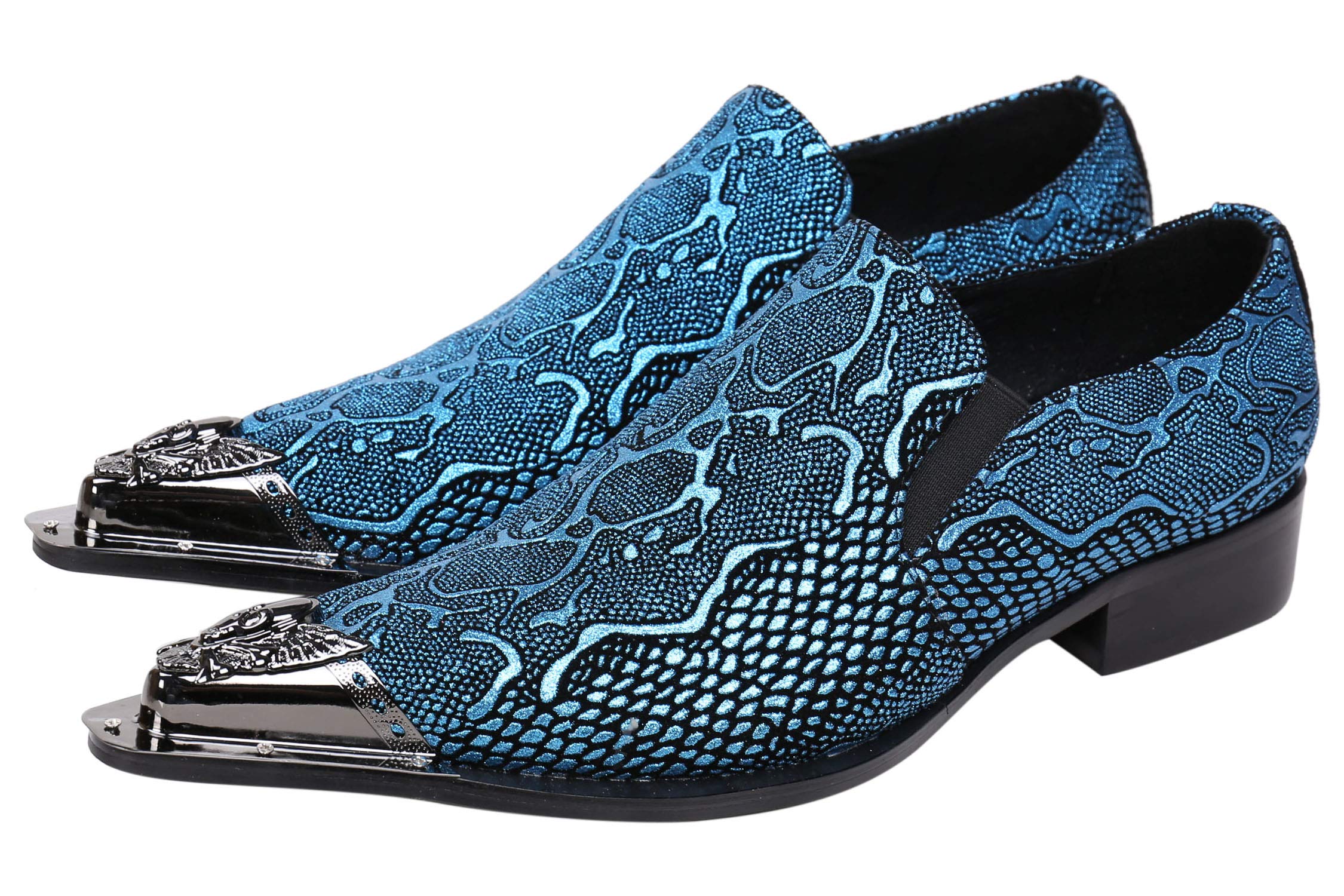 Santimon Men's Loafers - Pointed Toe Sparkling Leather Dress Shoes with Metal Tip for Western Style & Casual Wear | Perfect for Office, Parties, Weddings & Date Nights