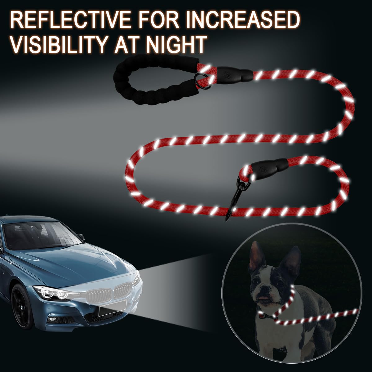 BARKBAY Heavy Duty Dog Leash 2 Pack - 5FT Strong & Durable Leashes for Large Dogs with Comfortable Padded Handle & Reflective Threads - Ideal for Walking, Training, Running & Outdoor Adventures (Red+Black)