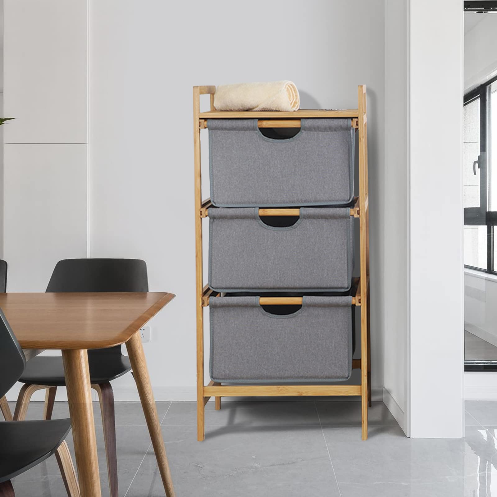 3-Tier Bamboo Laundry Basket with Handle - Foldable Fabric Clothes Hamper & Storage Organizer for Bedroom, Bathroom, Closet - Perfect for Laundry Sorting, Toy Storage & Home Organization