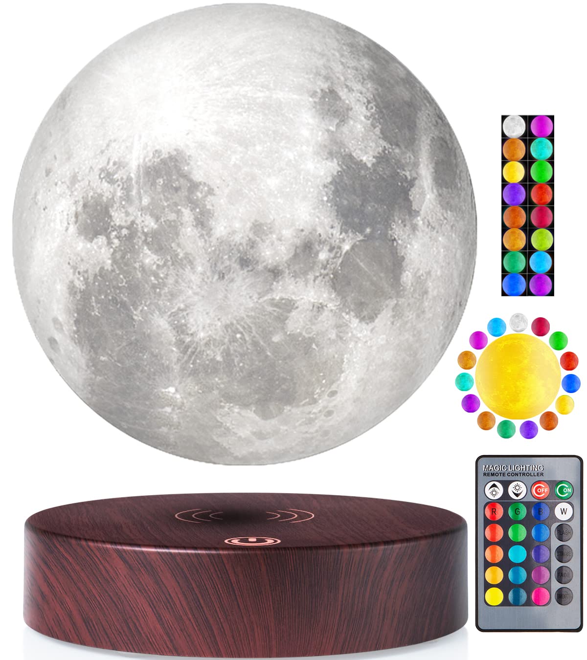 VGAzer Levitating Moon Lamp - Floating & Spinning LED Night Light with Luxury Faux Wooden Base, 3D Printed Moon Light | Perfect Unique Gift for Home Decor, Bedroom, Office Desk, Romantic Atmosphere & Tech Enthusiasts
