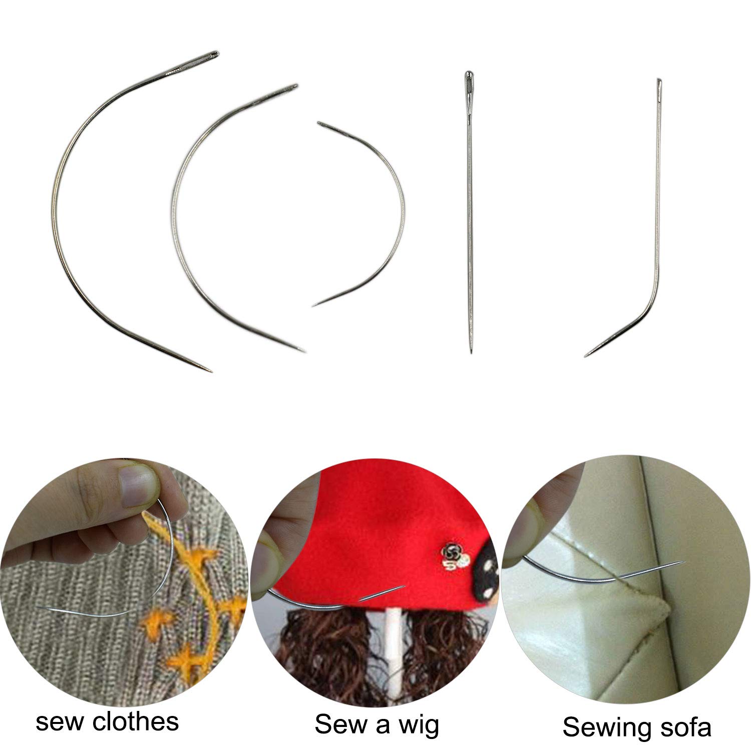 36 Pcs J I C Curved Needles for Hand Sewing, Wig Making, Hair Weave, Carpet & Leather Repair, Canvas, Sofa Fabric & Shoe Crafting - Perfect for DIY, Upholstery, Costume Design & Home Repair Projects