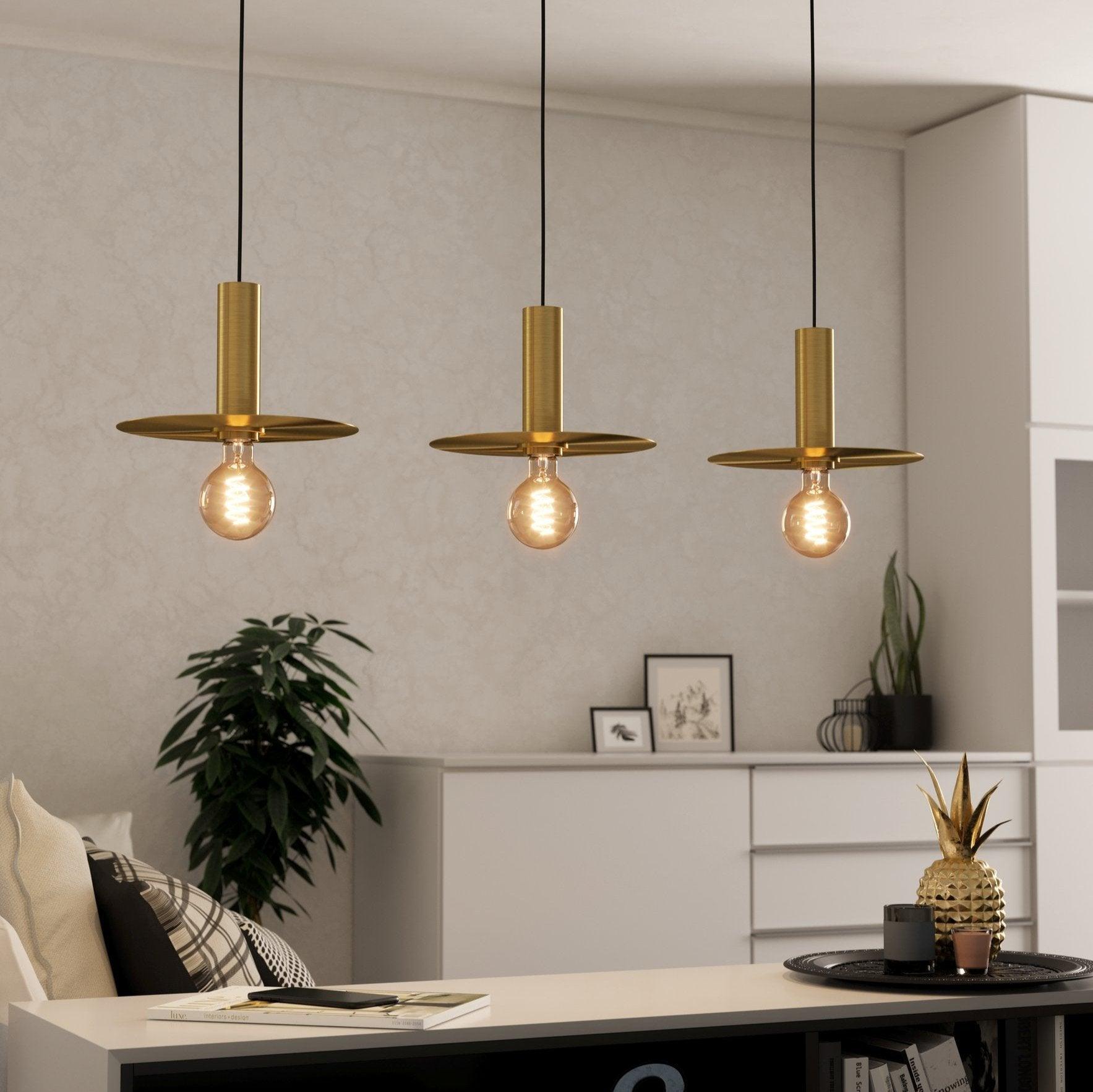 Eglo Escandell 3-Light Brass Ceiling Pendant with Metal Disc Design - Perfect for Dining Room, Kitchen Island, and Entryway Lighting