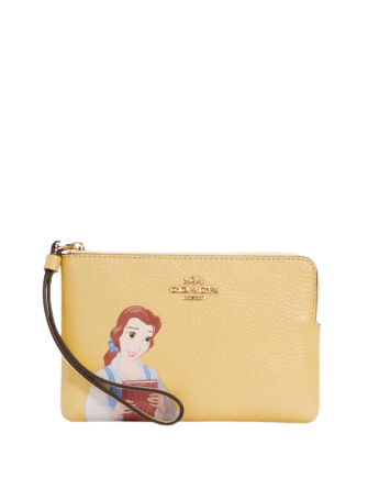 Coach Disney X Coach Corner Zip Wristlet Crossbody Bag with Belle Print - Perfect for Disney Fans, Date Nights & Theme Park Visits