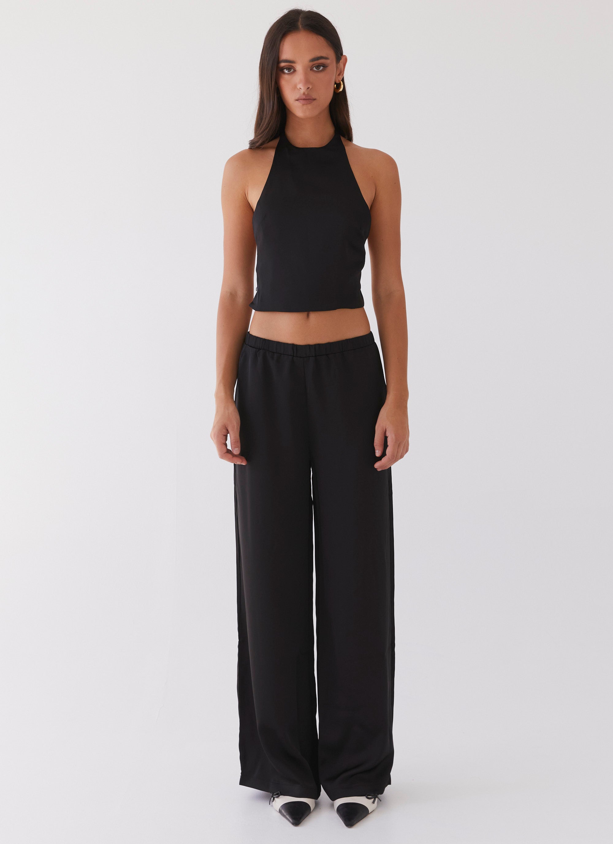 Bree Satin Halterneck Top for Women - Elegant Black Sleeveless Blouse for Summer, Party & Night Out