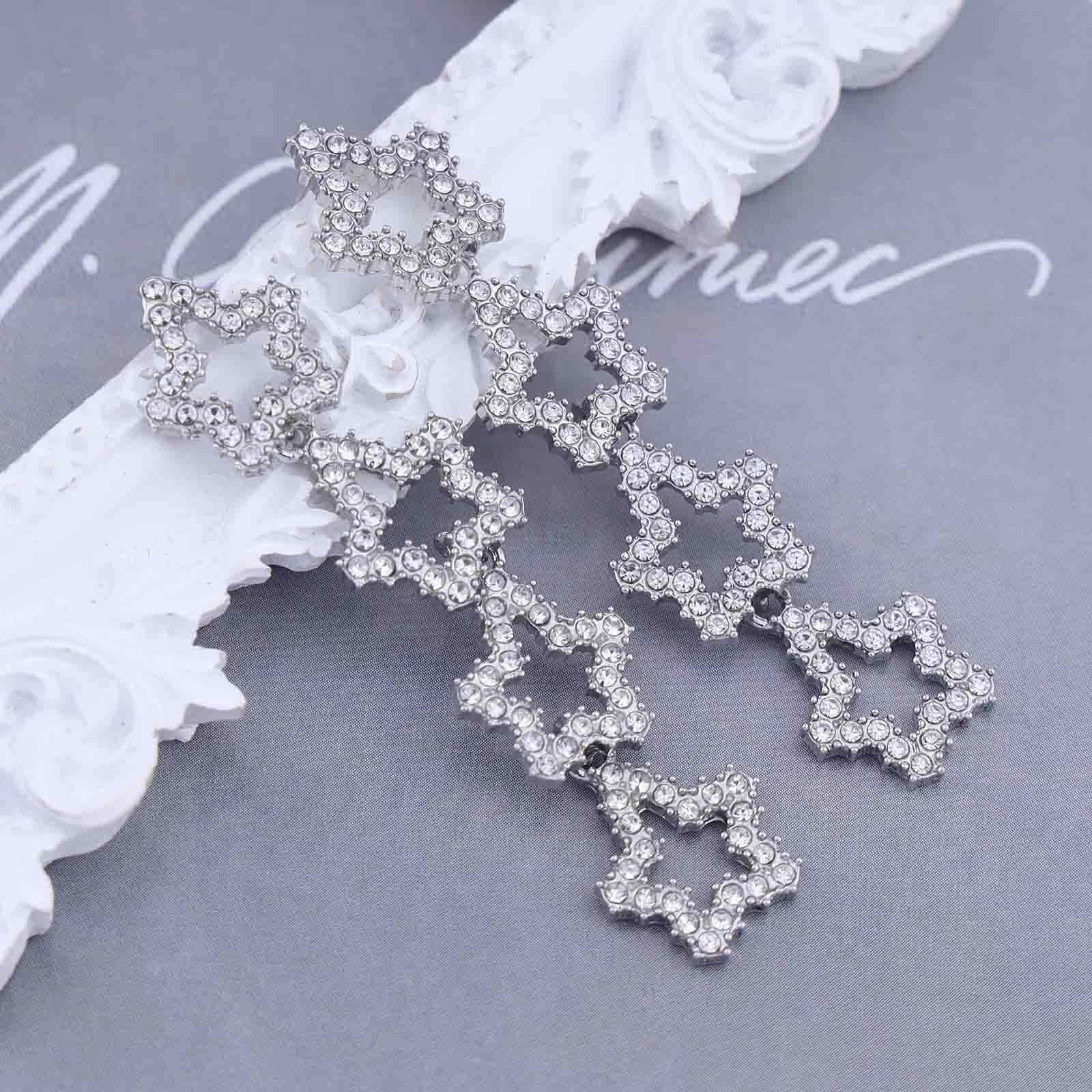 Boho Crystal Star Drop Earrings for Women - Long Rhinestone Dangle Earrings with Sparkly Silver Hollow Star Design | Perfect for Parties, Weddings, and Boho Fashion Accessories