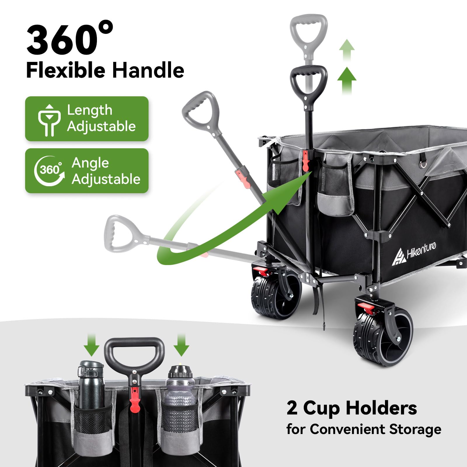 Hikenture Heavy Duty Collapsible Wagon Cart - 330lbs Capacity Foldable Utility Cart with Big Wheels & Brakes for Beach, Sand, Garden, Camping, Picnic, Outdoor Activities | Portable Folding Cart for Shopping, Tailgating, Farmers Market