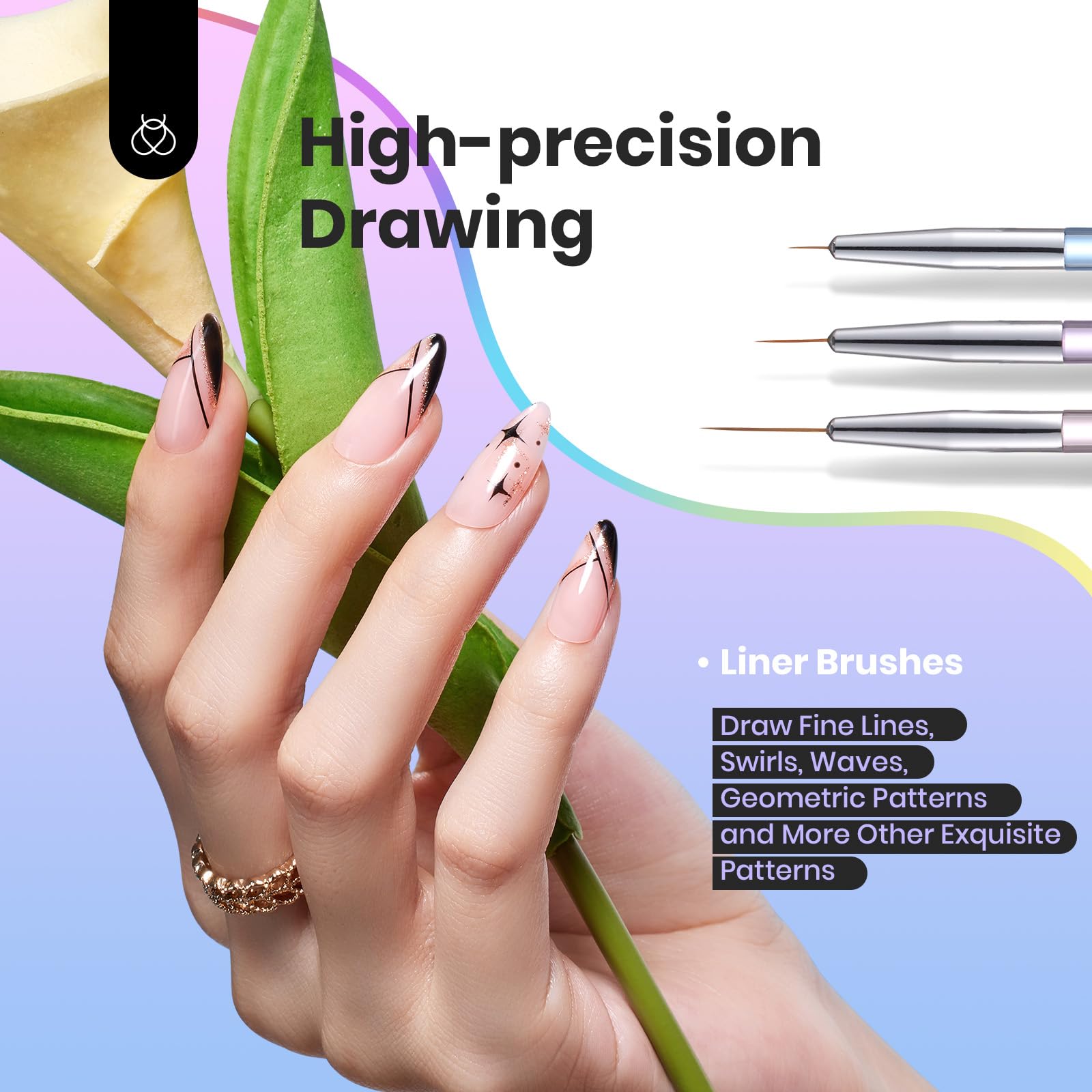 3PCS Professional Gel Nail Art Brush Set - Includes Liner, Petal & Oval Brushes for DIY Gel Polish Designs | Perfect for Home Manicure, Nail Salon & Gift for Women | Great for Beginners & Nail Art Enthusiasts