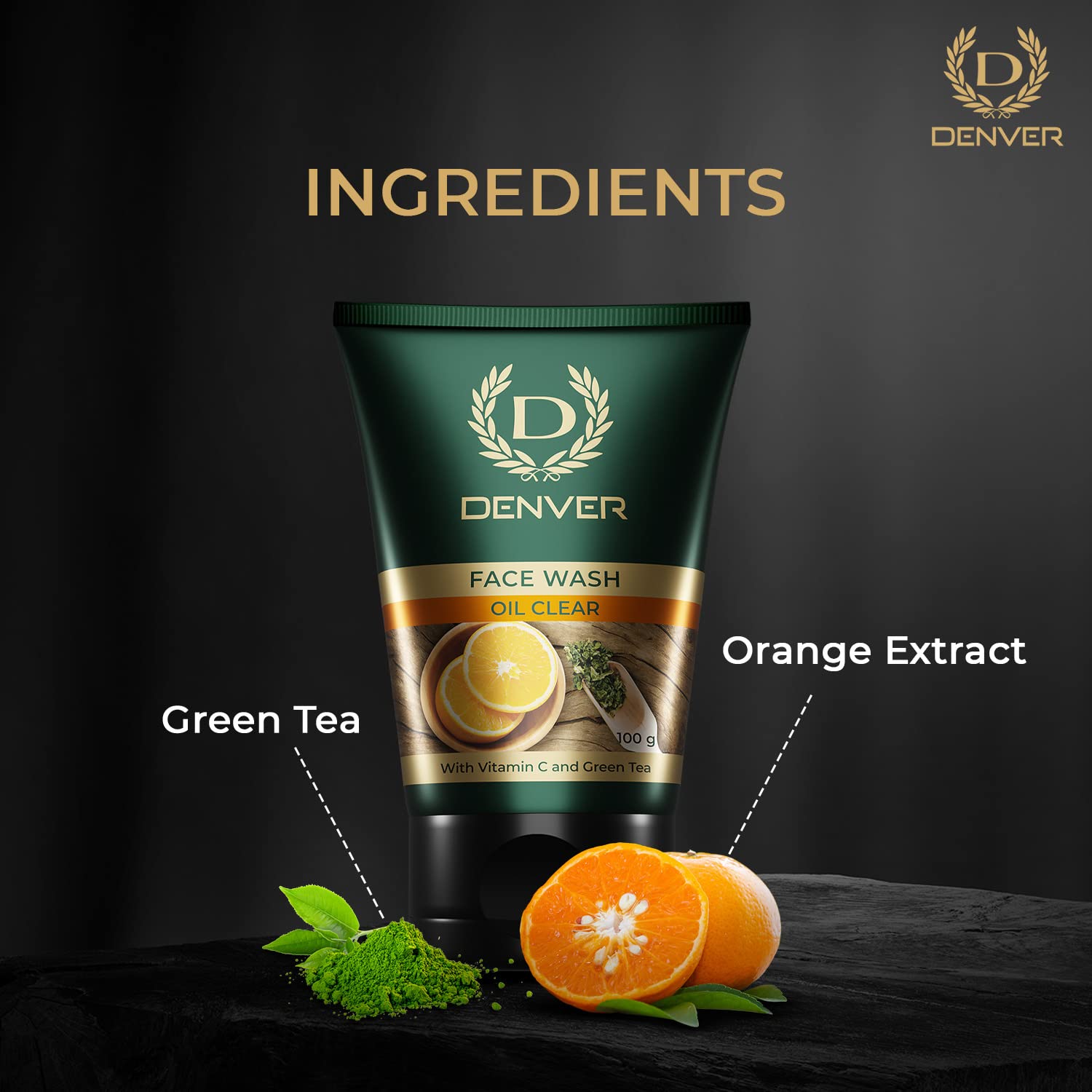 DENVER Oil Clear Face Wash - 100GM Each (Pack of 2) | Vitamin C & Green Tea Infused Oil Control Cleansing Gel for Men | Oily & Combination Skin Care | Deep Cleansing & Pore Minimizing | Perfect for Daily Face Wash Routine & Post-Workout Skincare