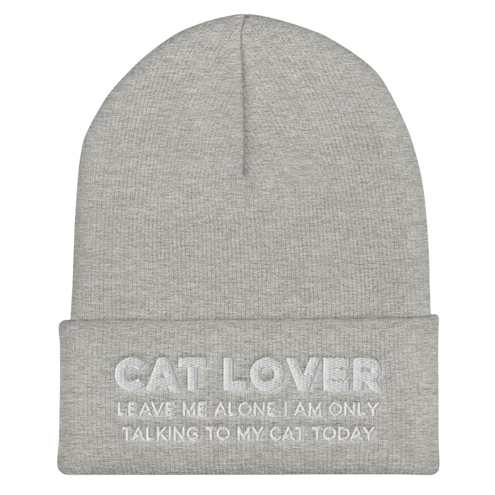 Embroidered Cuffed Beanie for Cat Lovers - 'Leave Me Alone I'm Only Talking to My Cat Today' Funny Cat Hat - Perfect Gift for Cat Owners, Winter Accessory for Pet Lovers