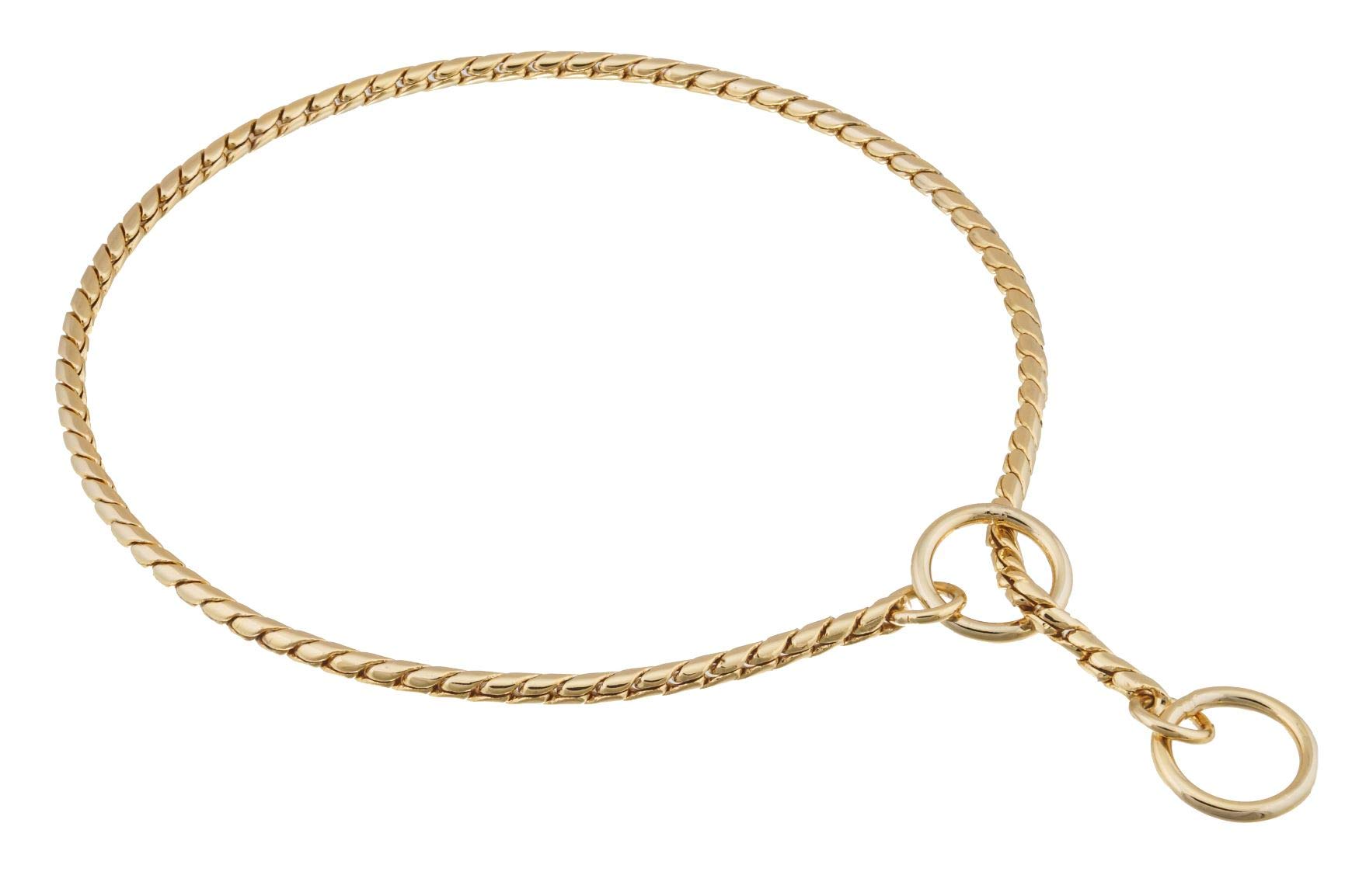 Alvalley Adjustable Metal Chain Dog Collar - Fine Brass Snake Slip Collar for Small Medium Large XL Dogs - Gold 16