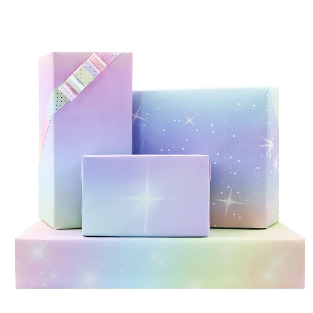 Gradient Color Wrapping Paper - White Kraft Gift Wrap with Rainbow Star Sky Design | 4 Folded Sheets 28x20 Inch | Perfect for Christmas, Birthday, Anniversary & Women's Gifts | Ideal for Wedding, Party & Special Occasion Gift Wrapping
