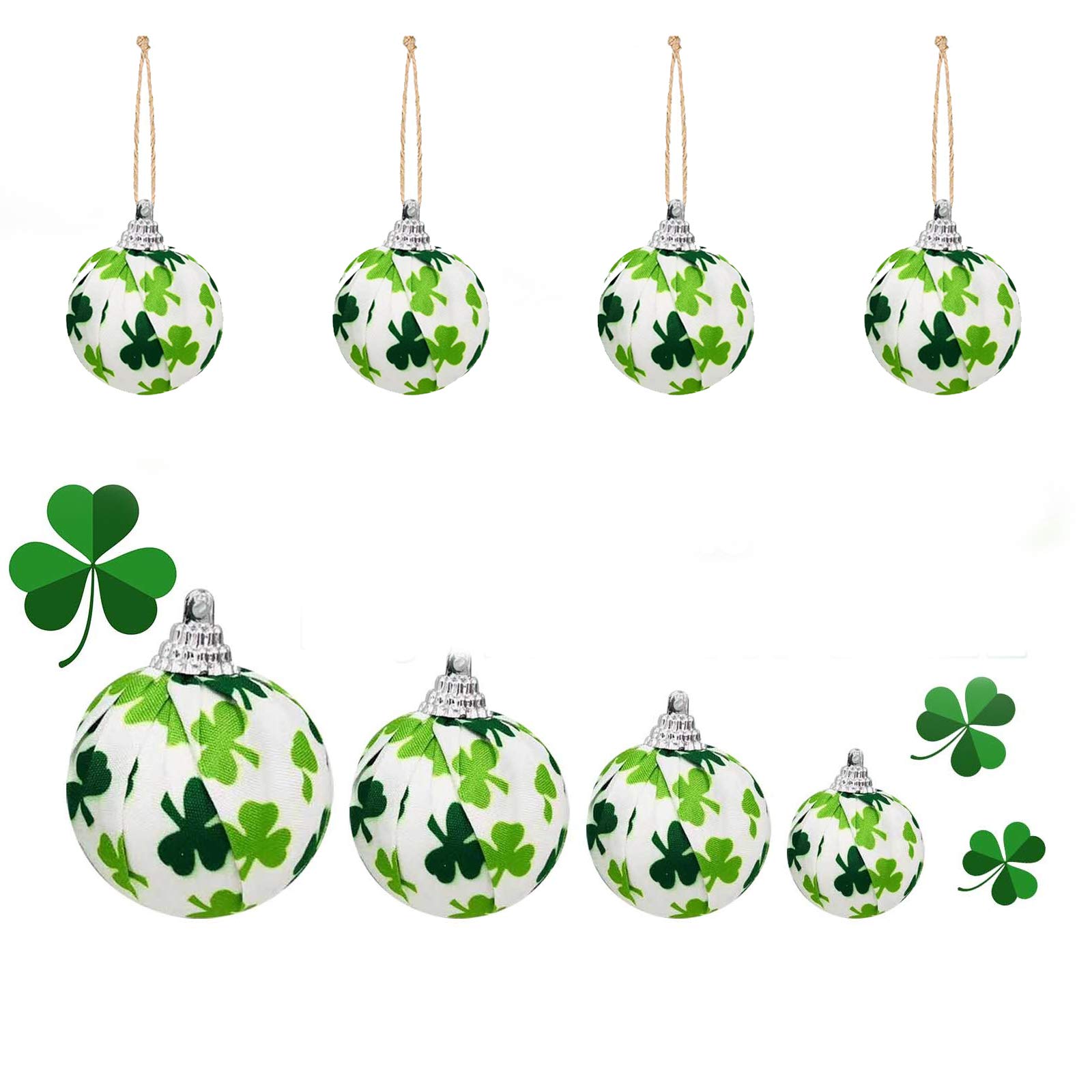 16 Pieces St Patrick's Day Shamrock Fabric Wrapped Balls - Green Bowl Filler Decorations for Table, Shelf & Hanging - Irish Festival Holiday Decor (16 PCS Clover Balls) - Perfect for Home, Office & Party Decorations