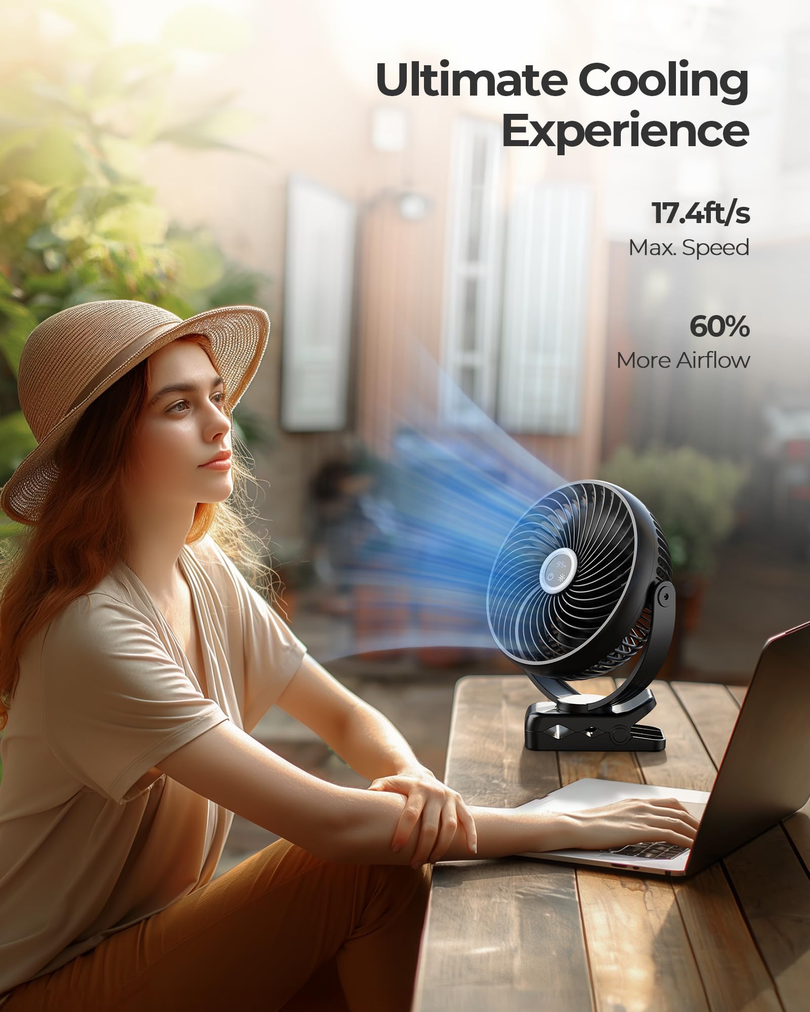 Koonie 10000mAh Portable Clip on Fan with LED Lantern & Hook - 8'' Battery Operated Desk Fan for Camping, Travel, Gym & Home - Quiet 360° Rotating Fan with Digital Display & 3 Speed Settings - Perfect for Tents, Treadmills, Offices & Outdoor Adventures
