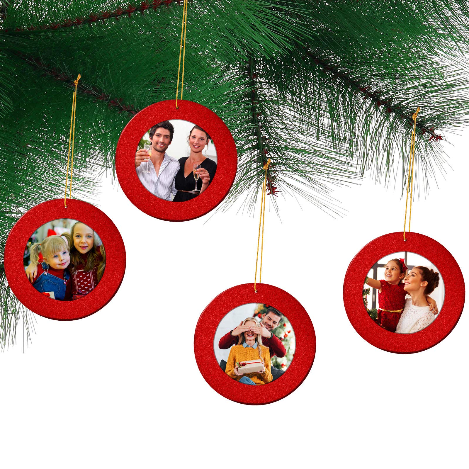Jetec 15-Piece 2025 Christmas Glitter Magnetic Photo Ornaments Set - 13.12ft Gold Thread Hanging Picture Frames for Christmas Tree Decorations (Red) | Perfect for Holiday Memories, Family Photos & Festive Gift Giving